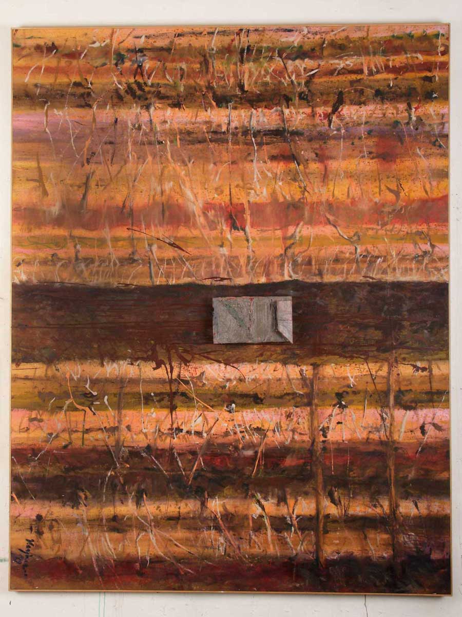 Outpost, 1989 | Acrylic/Metal on Canvas | 76 x 95 in.