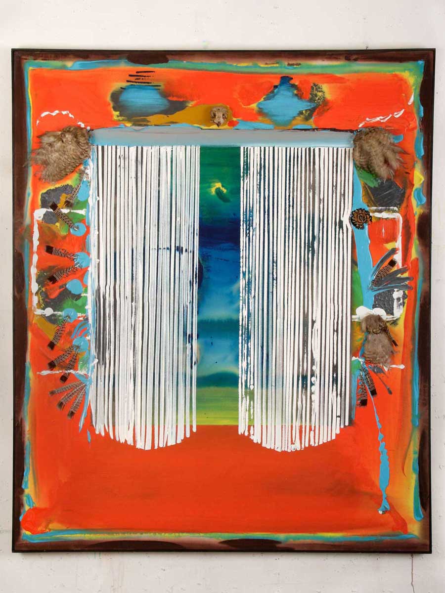Night of the Owl, 1980 | Acrylic on Canvas with Bone , Feathers | 60 x 72 in.