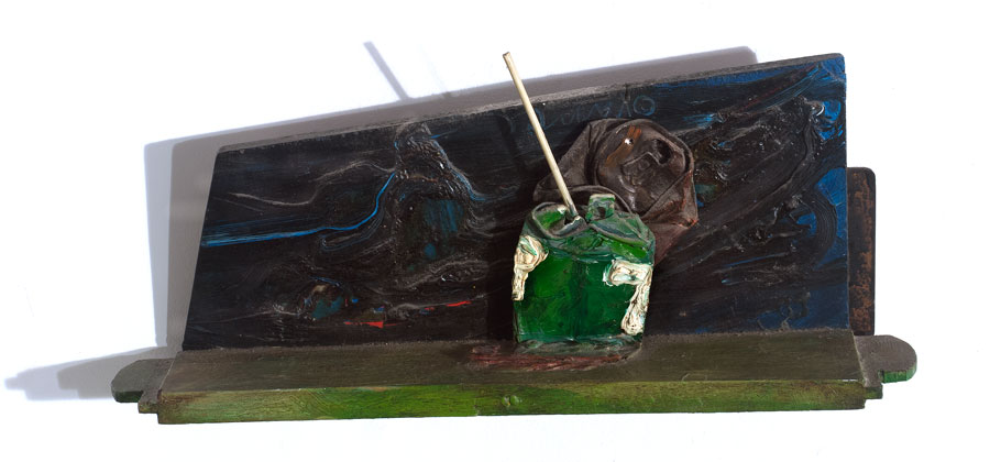 Respite, 1984 | Oil, brass, tin on wood | 21 x 8.5 x 4.5 in.