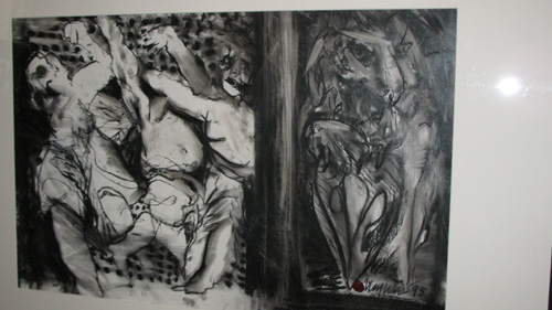 Dancing Puttis with Lion (After Donatello), 1995 | Charcoal on Gessoed Paper | 19 x 30 in.