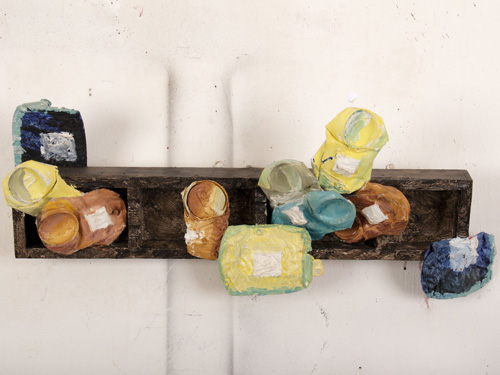 Bus Stops and Starts, 1997 | Wood, Mixed Media, and Oil | 11.25 x 27 x 4 in.