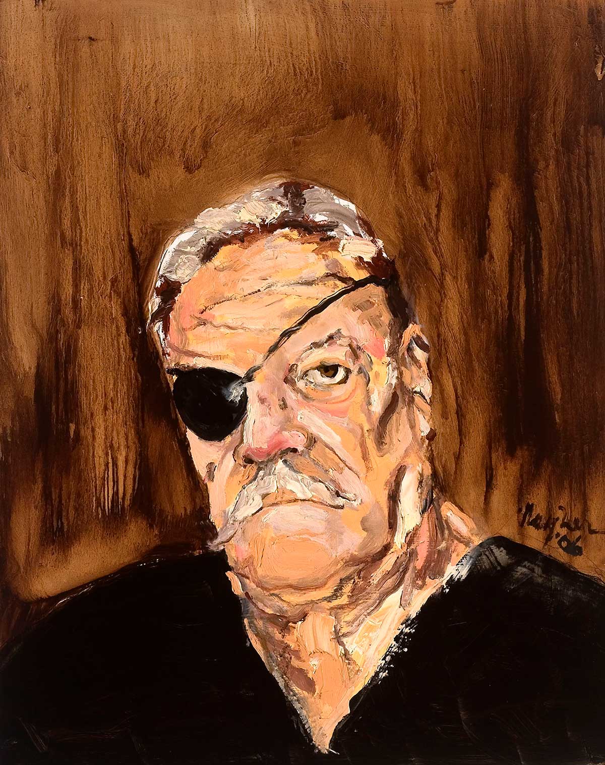 Rayner Self-Portrait (Eye Patch), 2006 | Oil on Boar | 24 x 40 in.