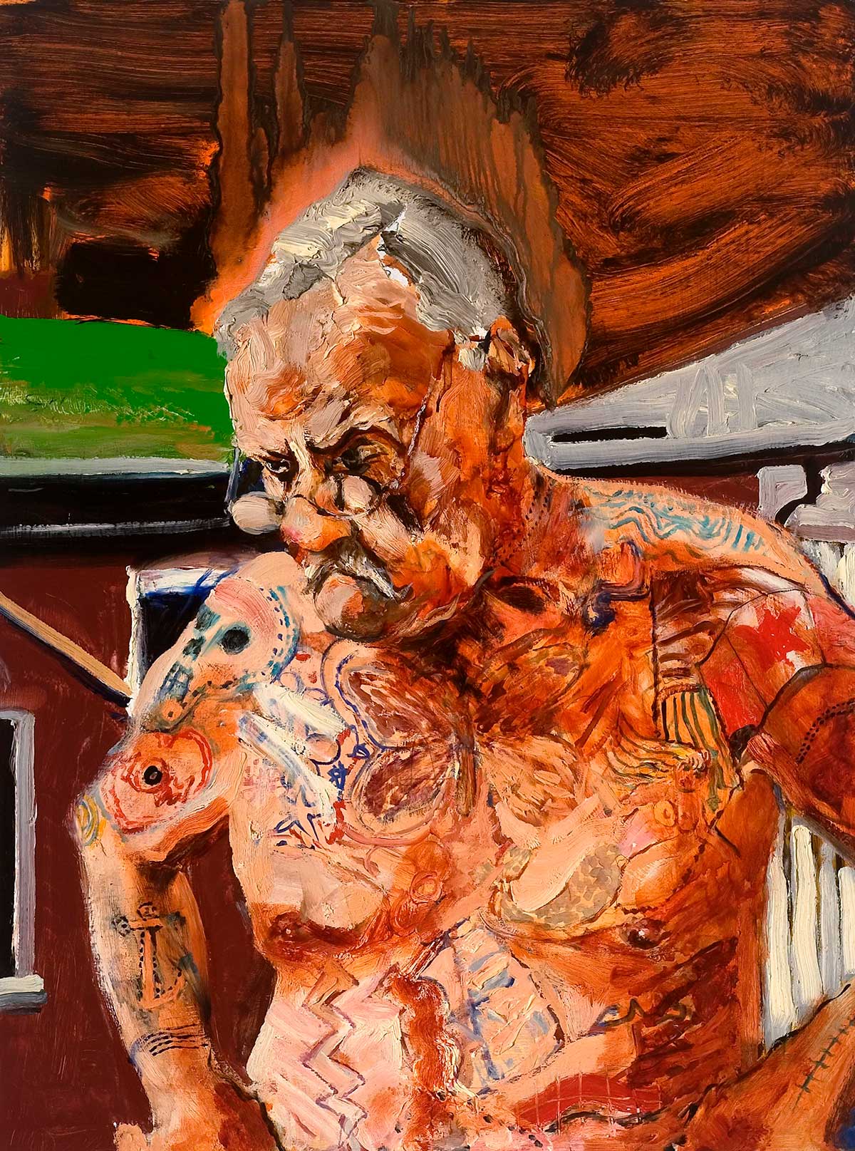 Rayner Self Portrait (The Illustrated Man), 2010 | Oil on Board | 24 x 32 in.