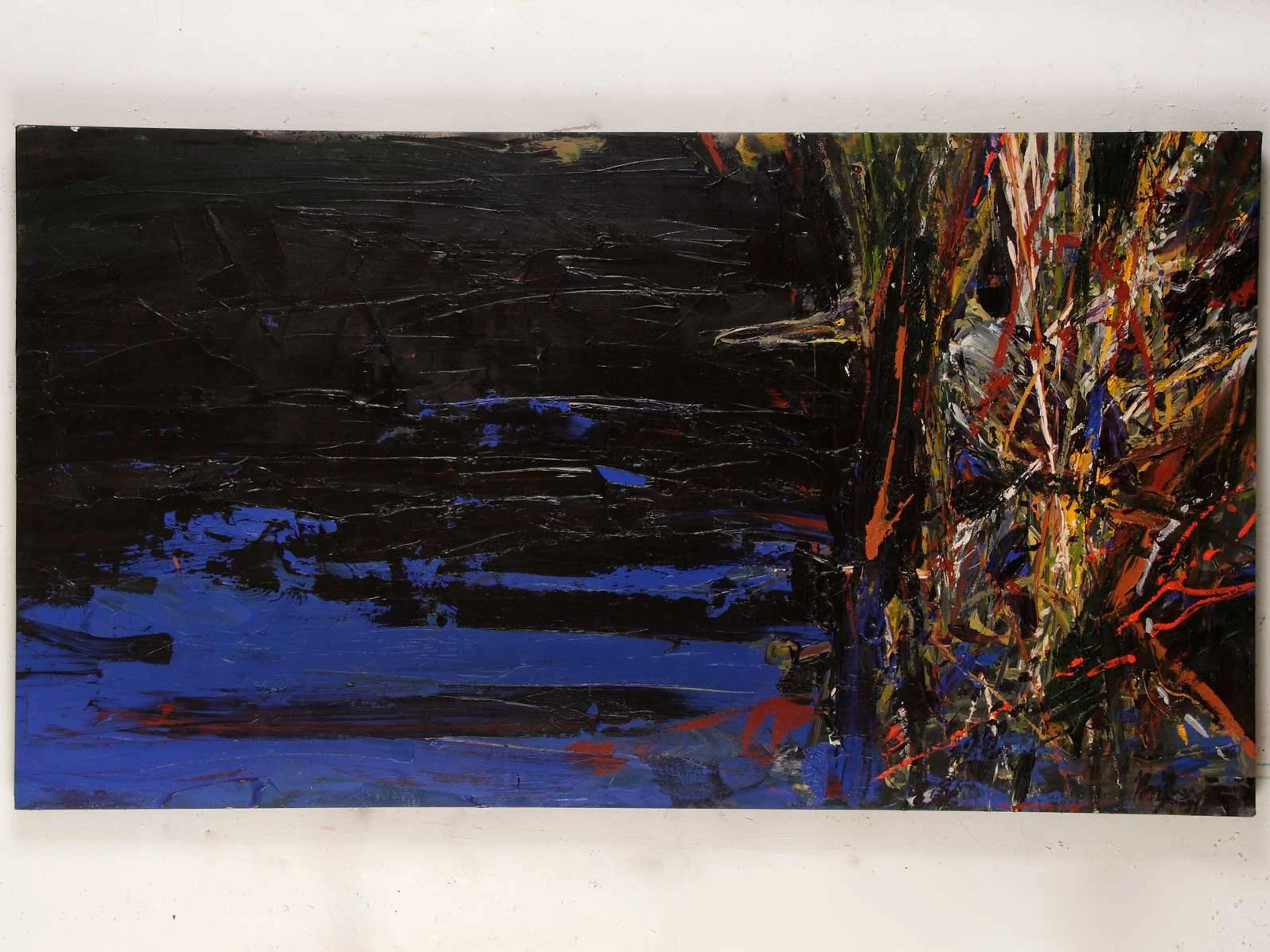 Marsh Heron Hunter, 1991 | Acrylic on Canvas | 43 x 78 in.
