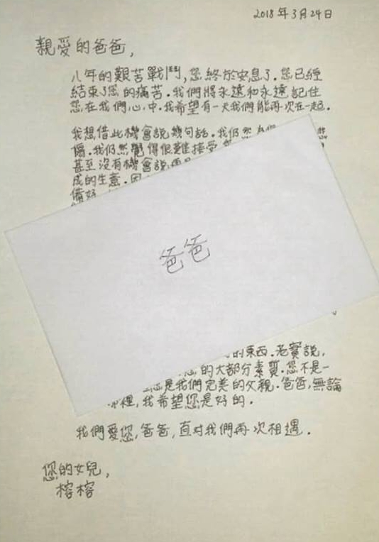 My letter to my father in Chinese