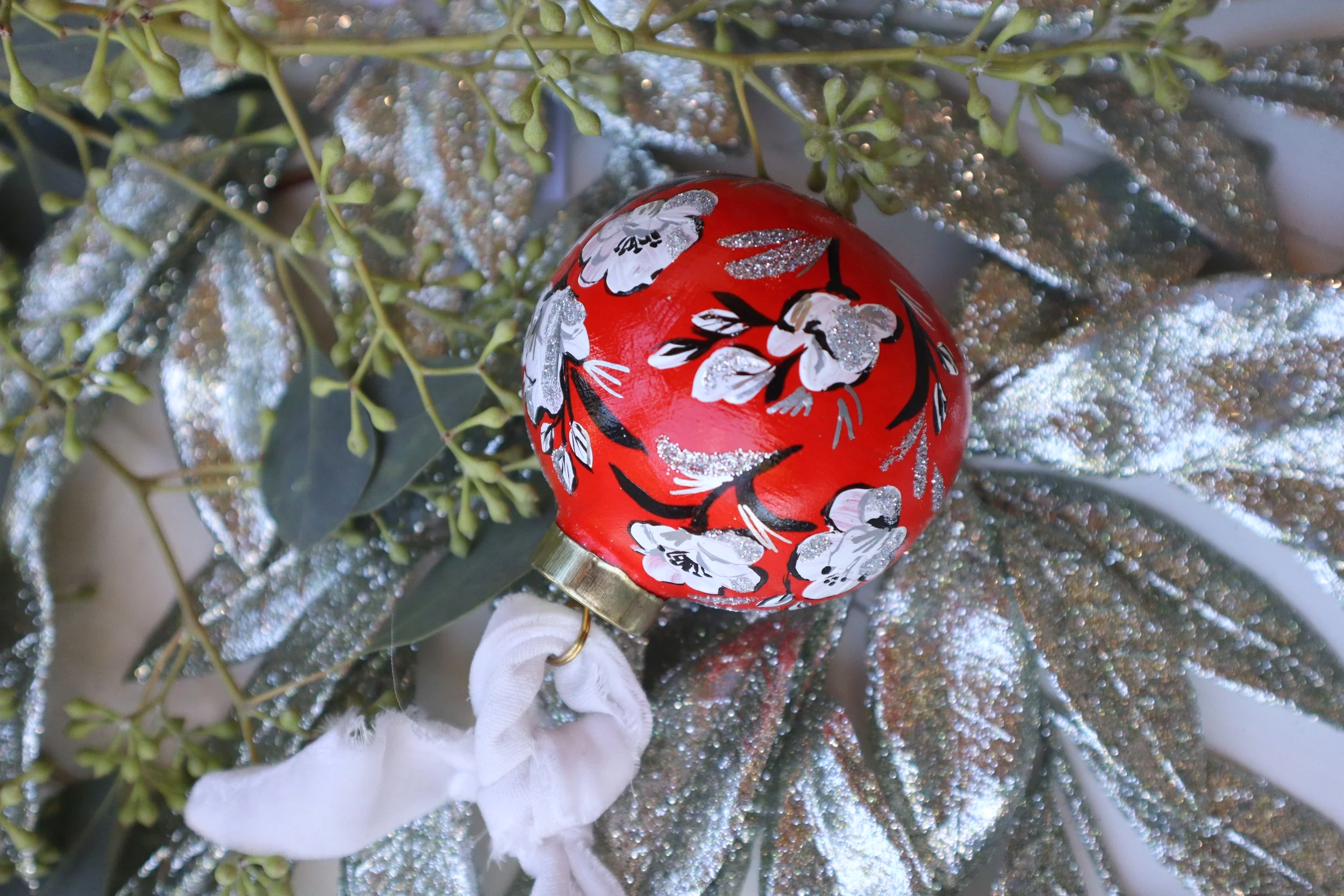 Bright Red w/ White Floral