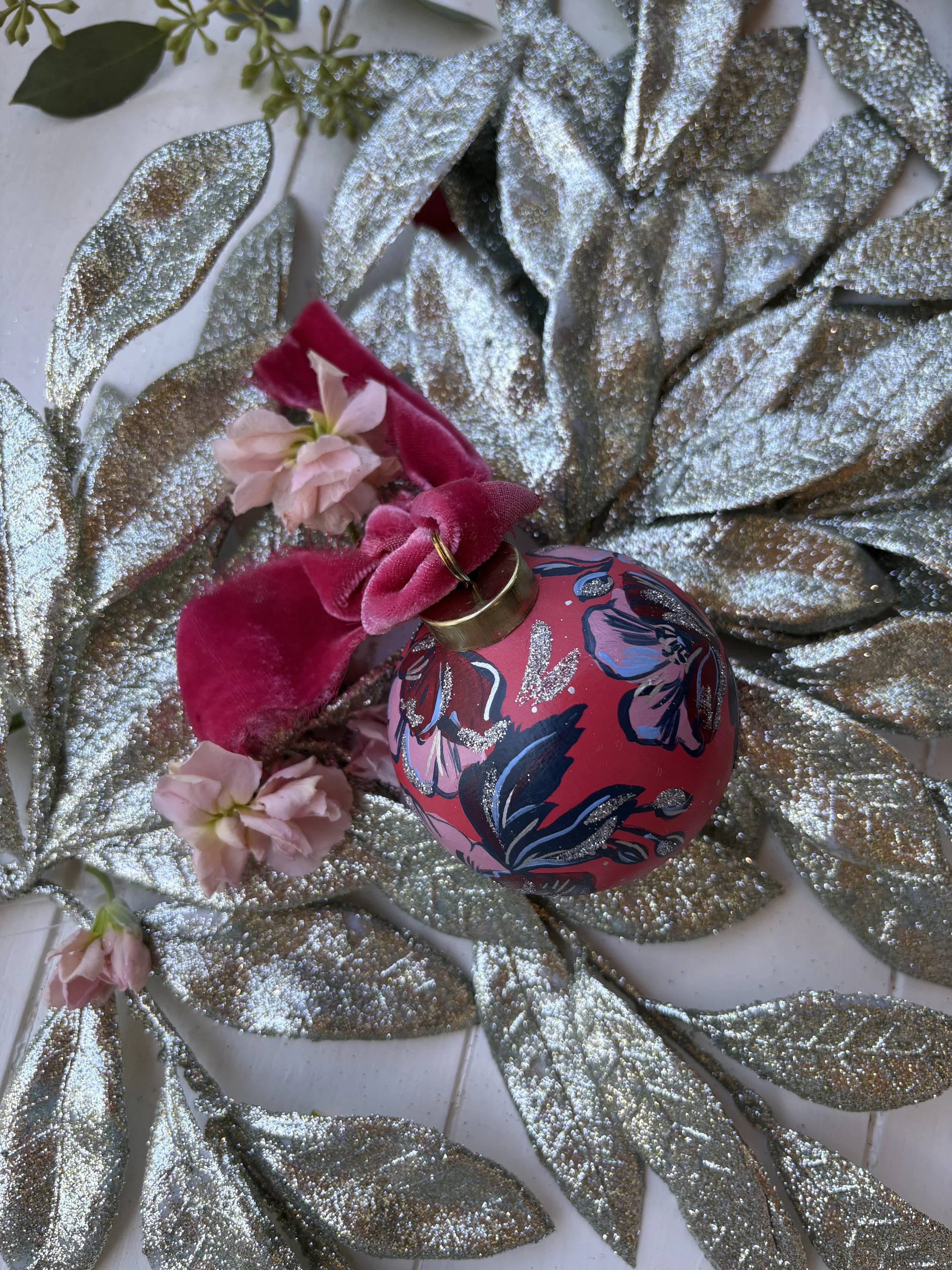 Deep Coral Floral w/ Pink Ribbon