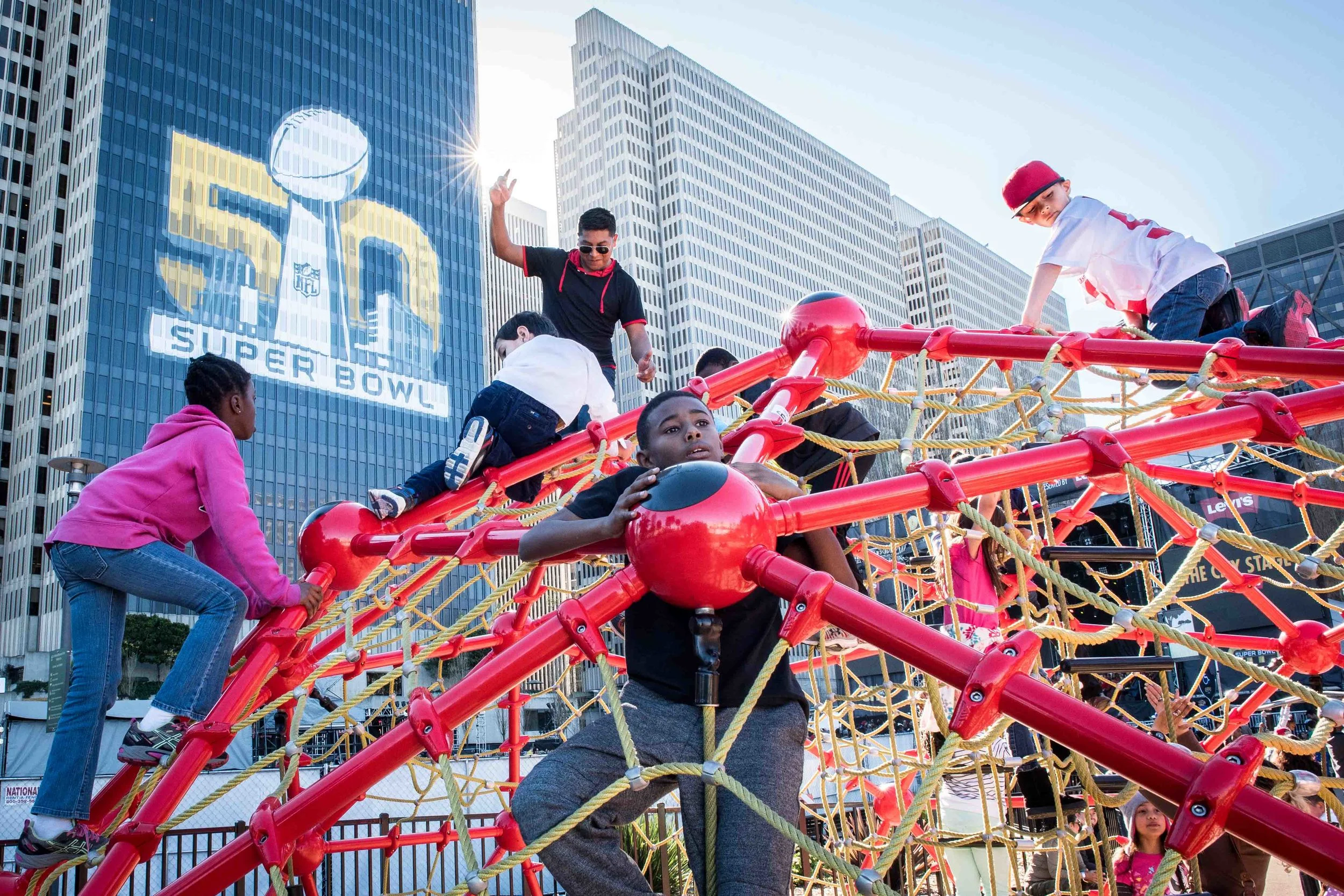 Thousands of people gather in San Francisco for Super Bowl City, an event filled with many attractions to celebrate the spirit of Super Bowl 50 on Sunday, Feb. 7, 2016. (Michael Ares, Contributing Photographer, Orange County Register)