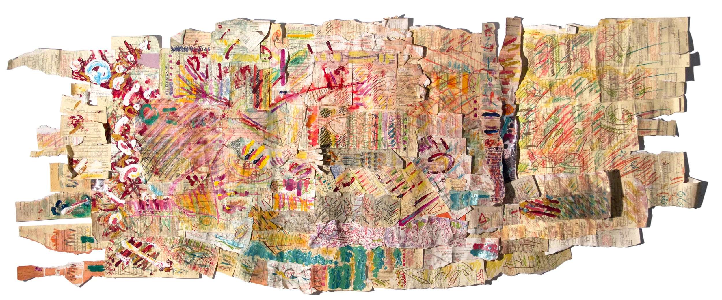 TAKE THE BUS Mixed Media on NYC Parking Tickets 28 x 55 inches (71 x 140 cm)