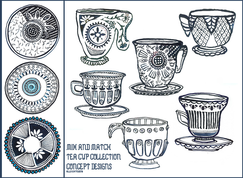 Tea Cup Collection Designs in Navy