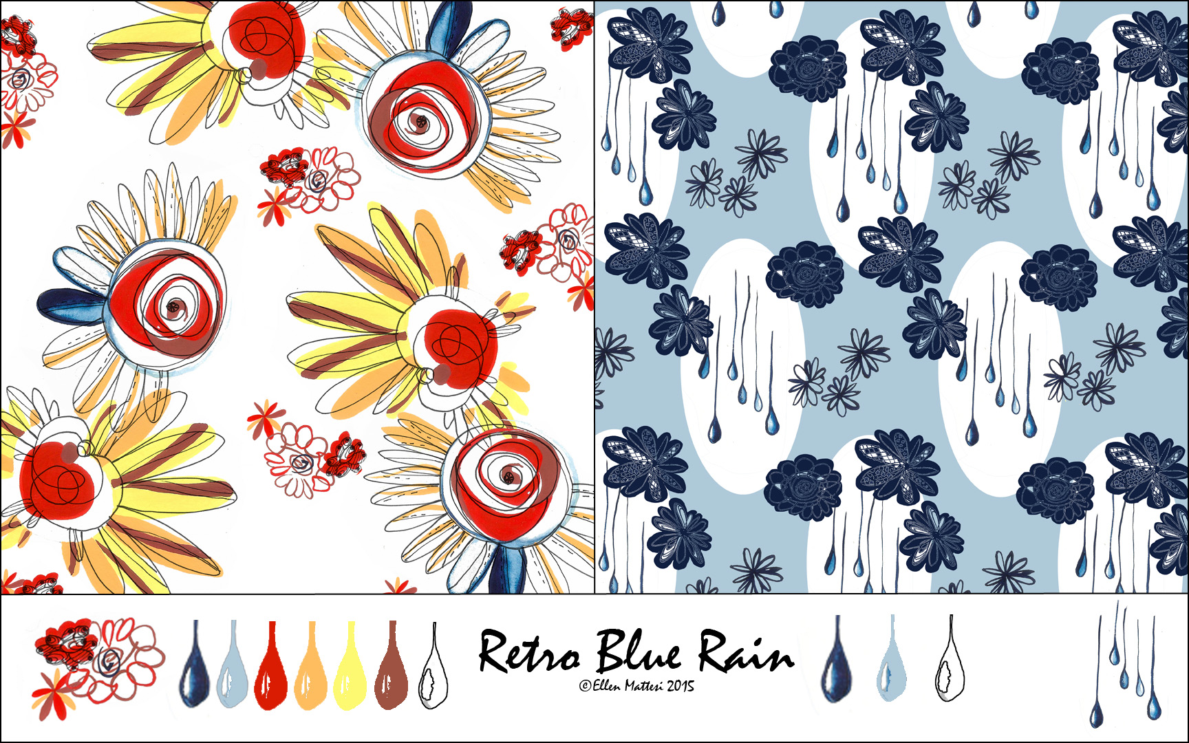 Retro Blue Rain Pattern