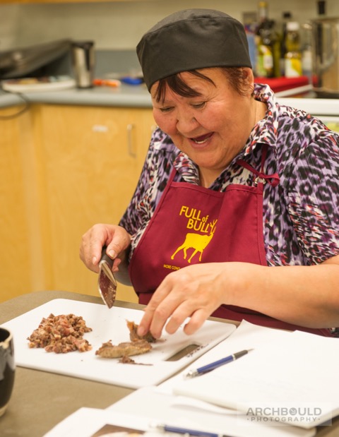 Renee Charlie demonstrates how to make ch'itsuh, or pemmican. 