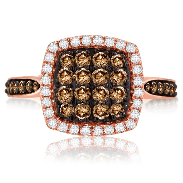 Brown and White Diamond Cushion Ring