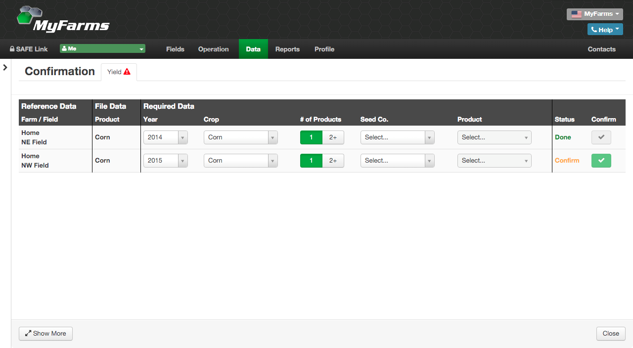 4. Confirm year, crop, and product information