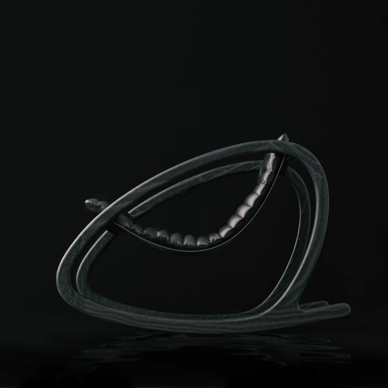2019 edition of the Wye Rocker in ebonized ash with integratated leater cushioned sling - side view