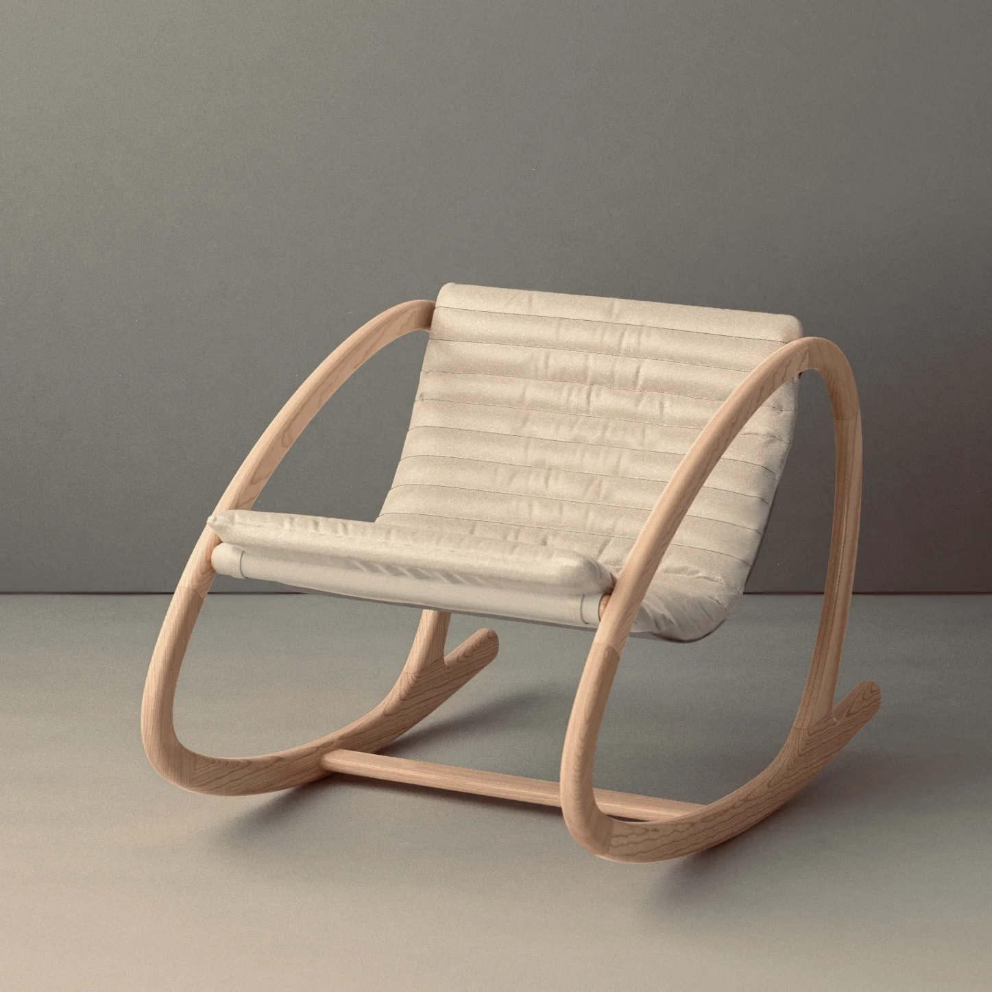 2019 edition of the Wye Rocker in maple with white integratated leater cushioned sling