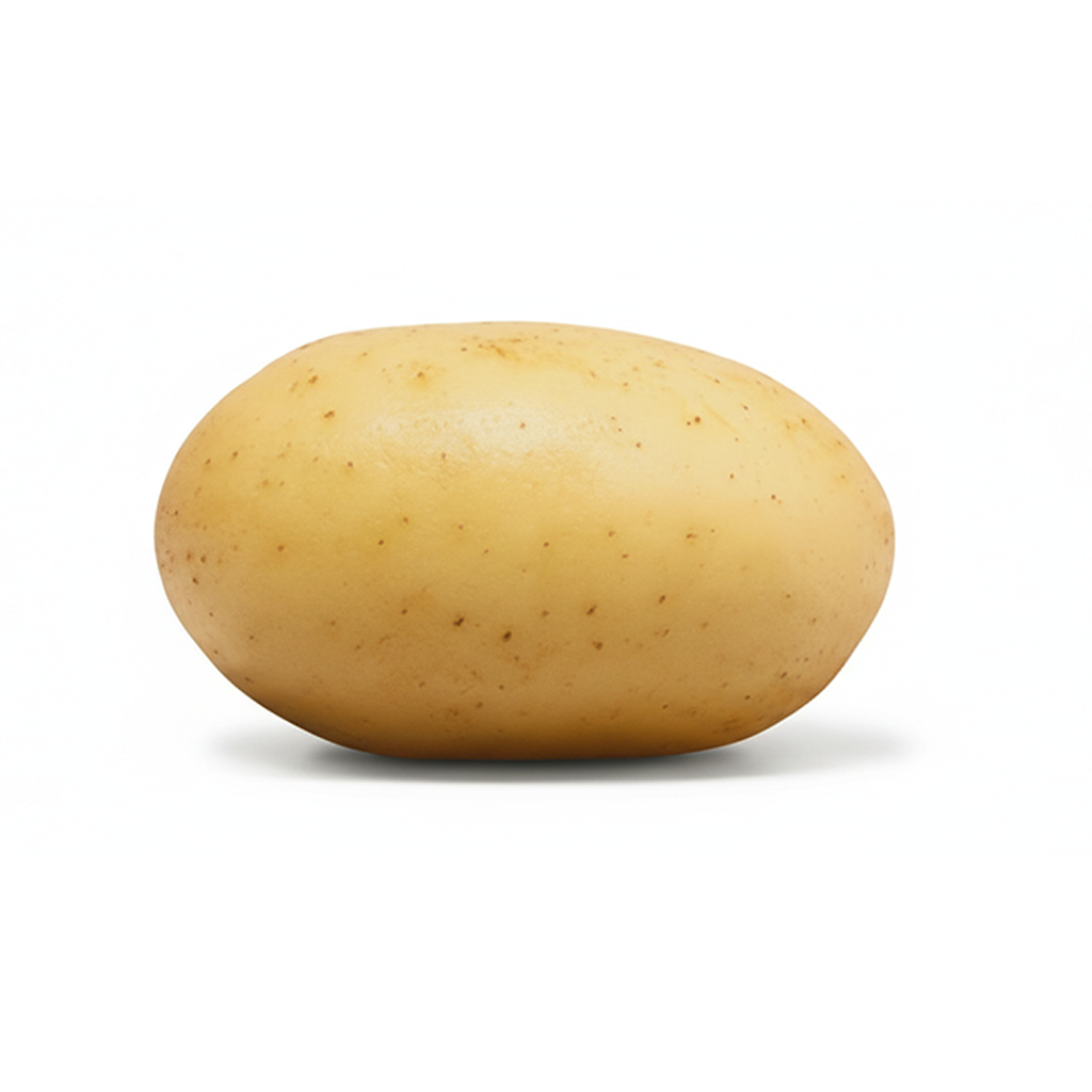 A single yellow potato  on a white background.