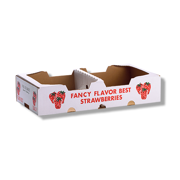 flat strawberry carton box for fresh strawberries with vented design for produce packaging and wholesale distribution