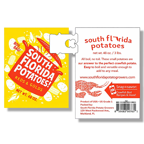 Produce bag labels and quick-lock, with a barcode, and QR code.