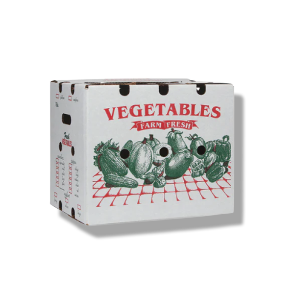 waxed vegetable carton box with vent holes for fresh farm produce packaging and wholesale distribution.