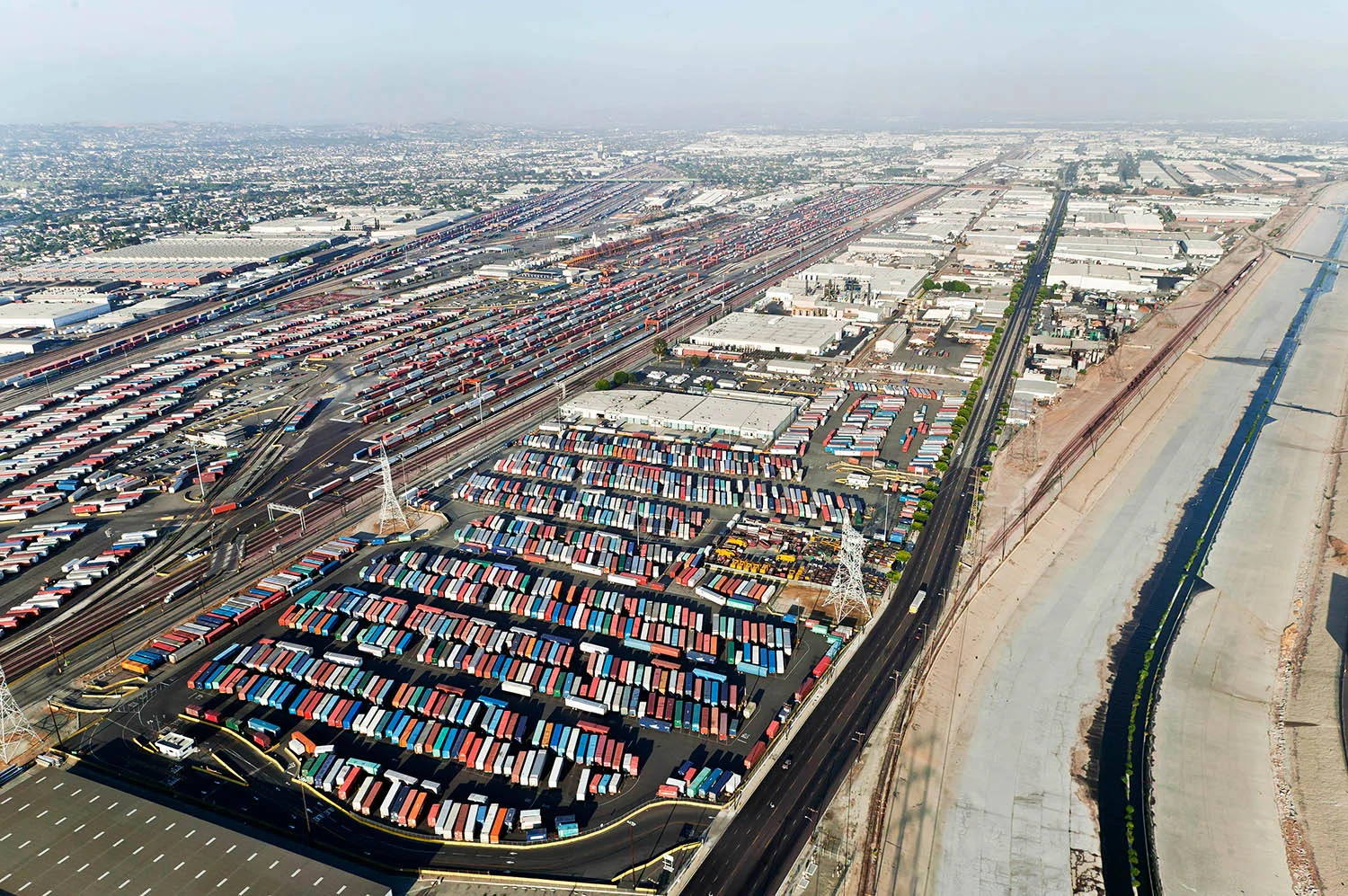 The Burlington, Northern and Santa Fe Intermodal Terminal, south Los Angeles