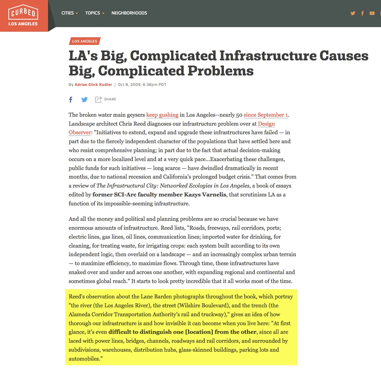 Curbed L.A. Review of Infrastructural City
