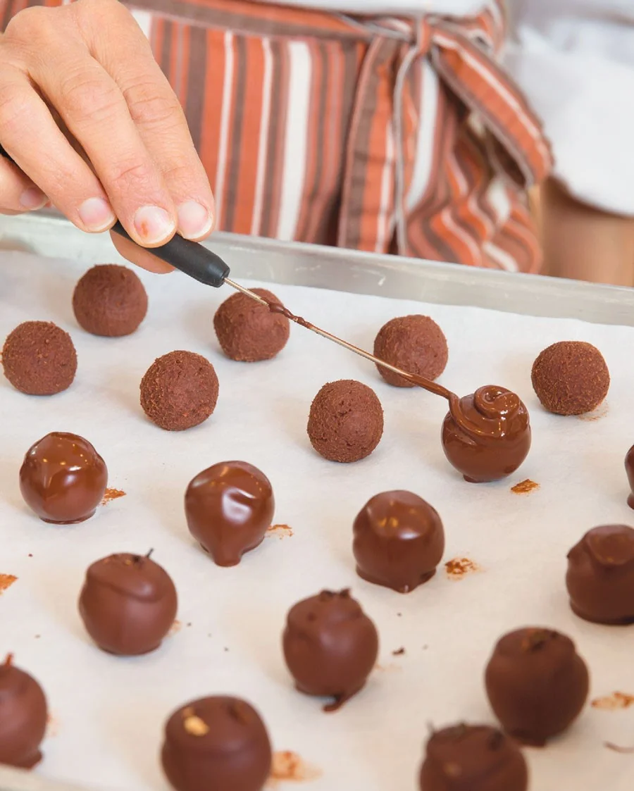To make her truffles, Michele uses heavy cream from local Arruda’s Dairy and chocolate produced for nearly a century in the small village of Tain L’Hermitage, France.