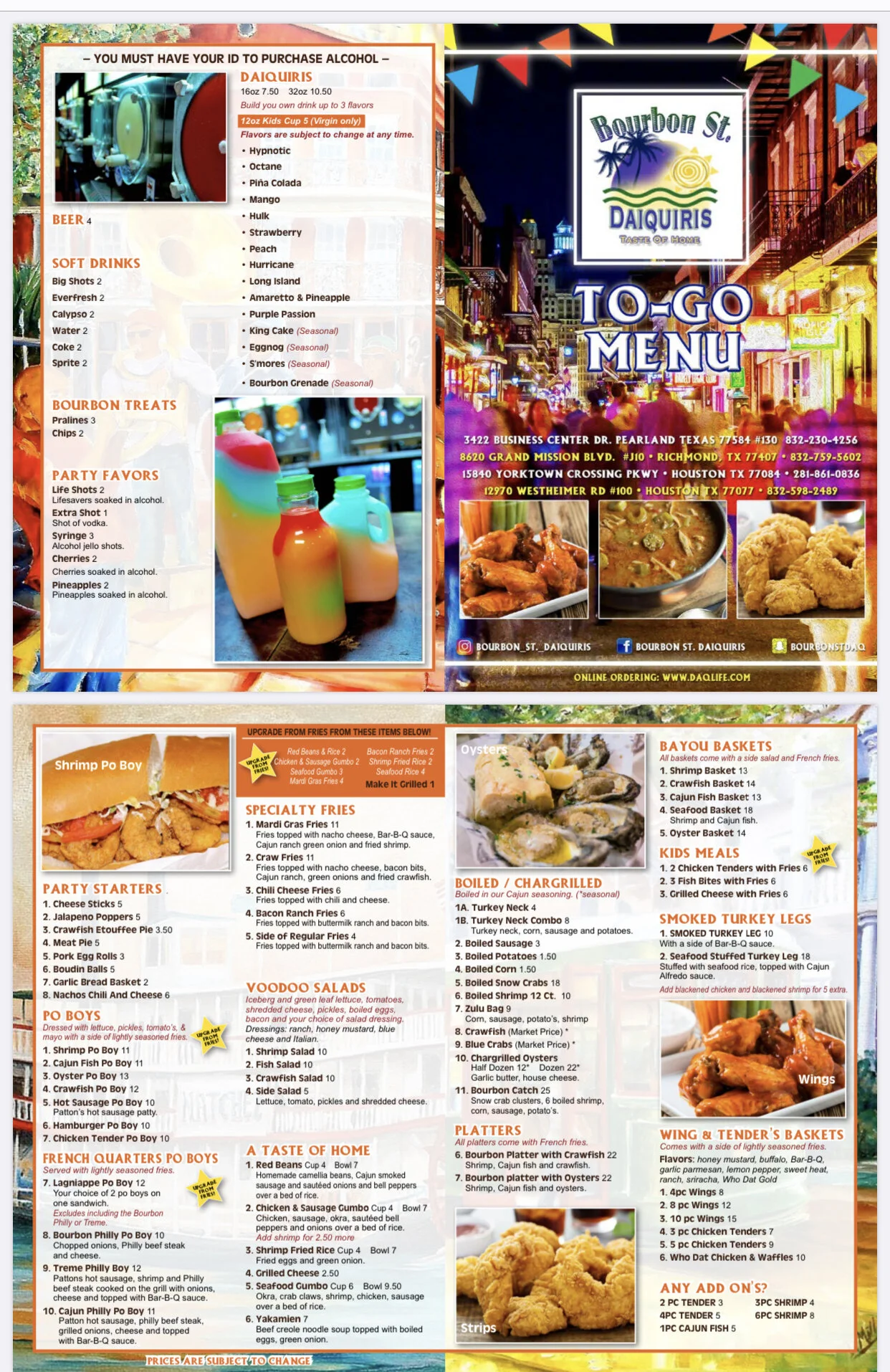 grand garden atascocita menu on Menu Bourbon Street Daquiris