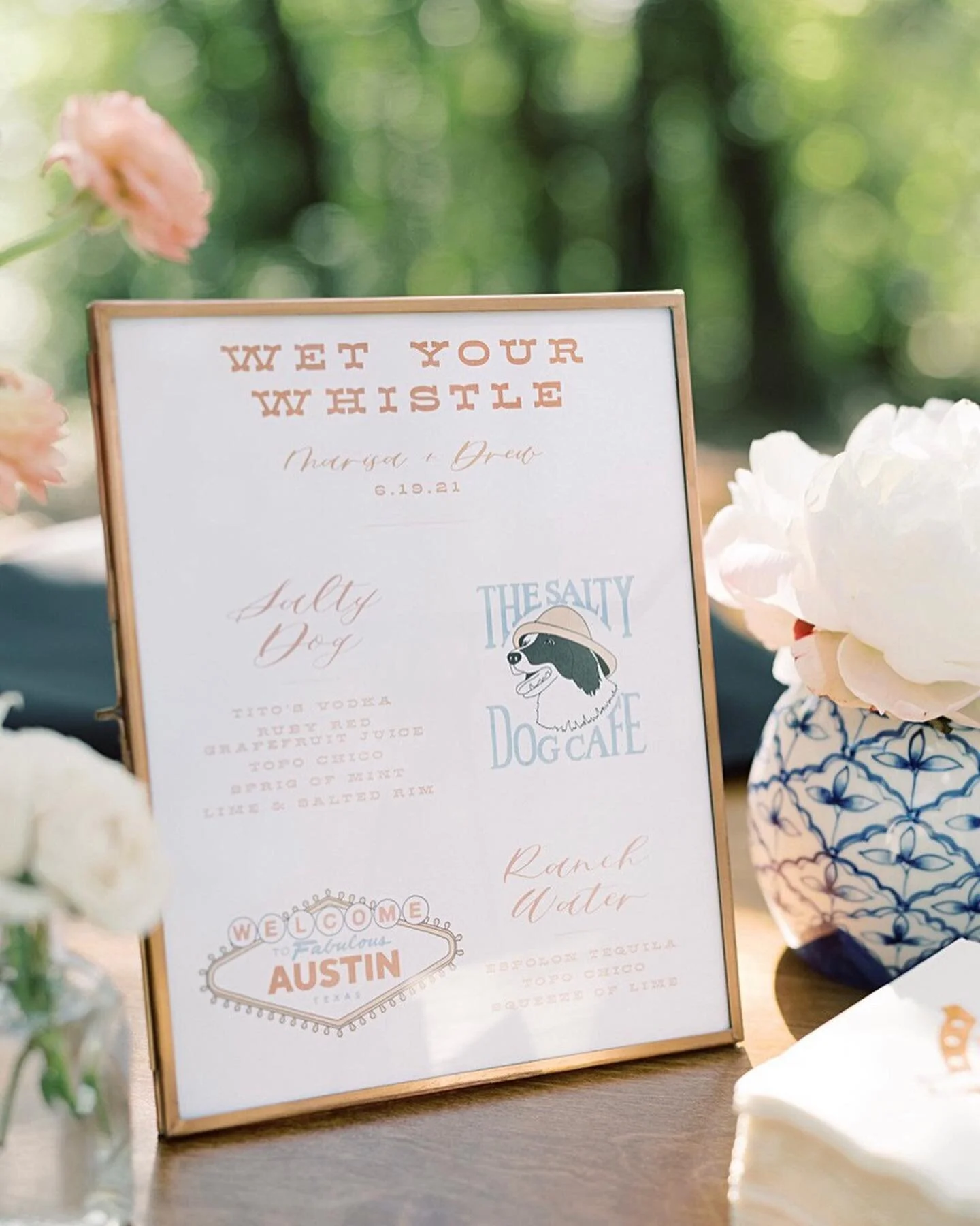My favorite bar menu to date- incorporating your pup into your day is always a good idea 🧡 How cute is Marisa and Drew&rsquo;s pup Cooper?
//
@hollymarie.photo
@mercuryhall
@bluesparrowevents
@lolabeautyatx
@lovelily.flowers
@bluebridalaustin
@summi