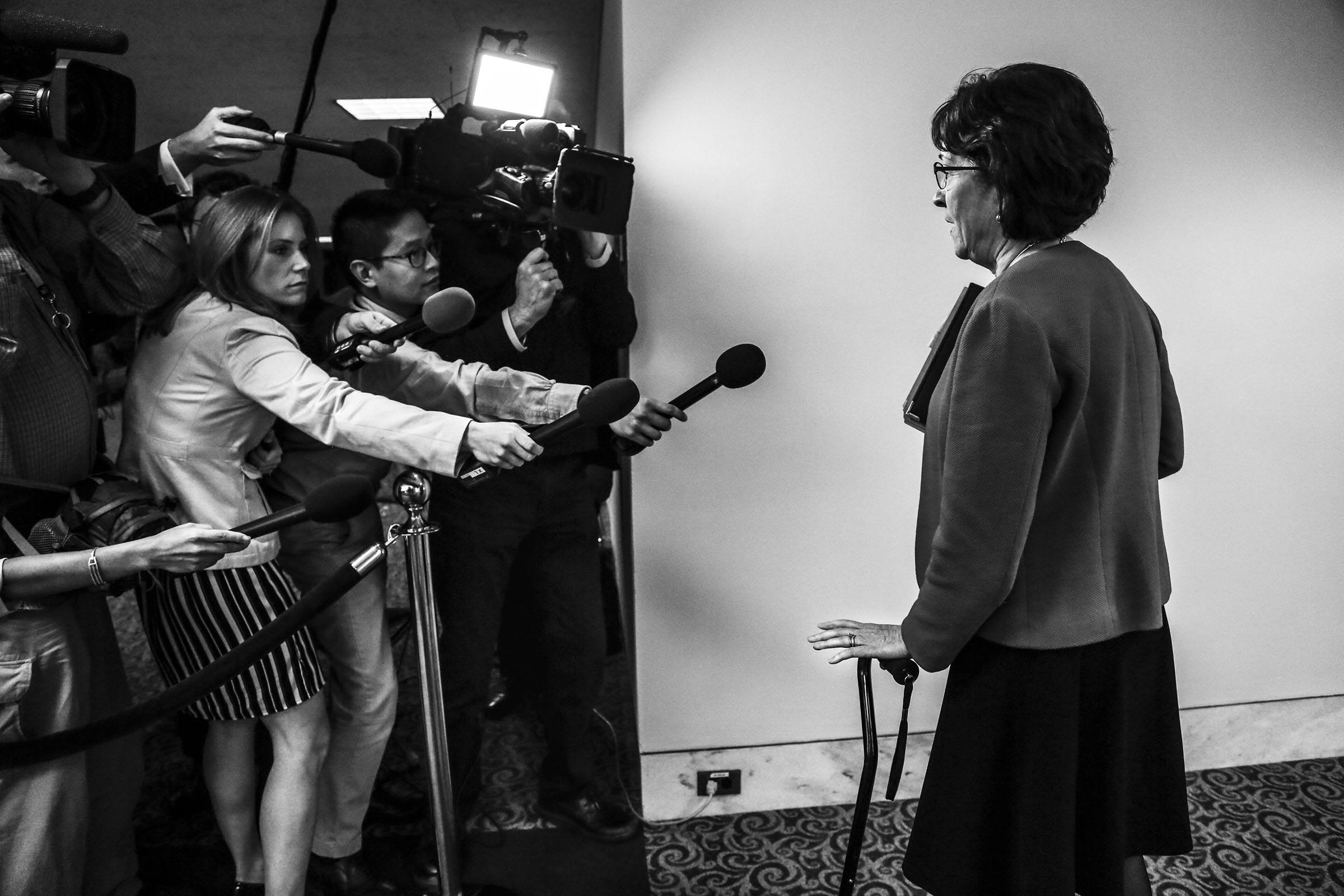   Sen.&nbsp;Susan Collins (R-ME) takes questions from reporters in the Hart Senate Office Building.&nbsp;  