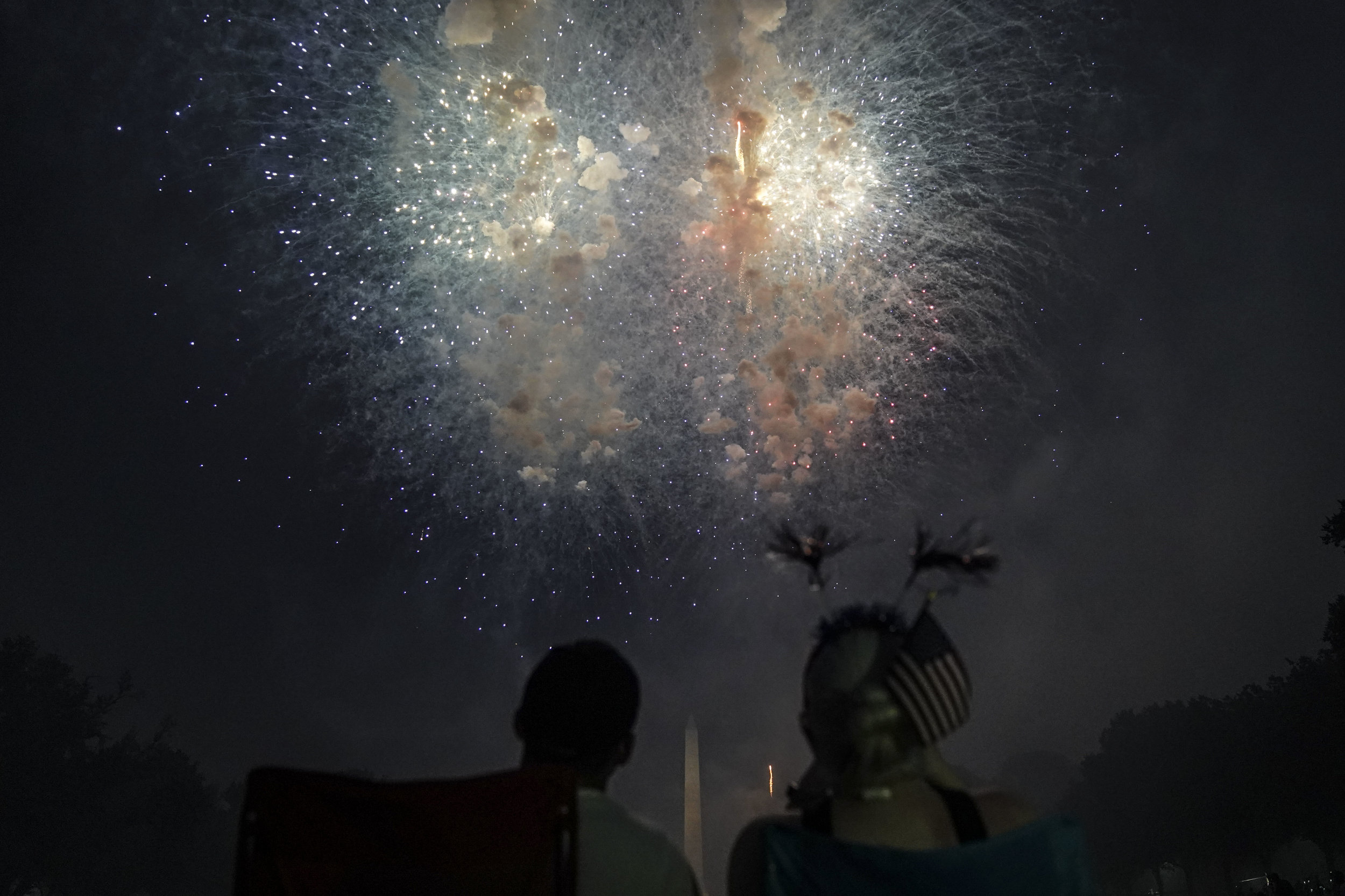   People watch fireworks during the 4th of July Independence Day celebrations at the National Mall in Washington.  