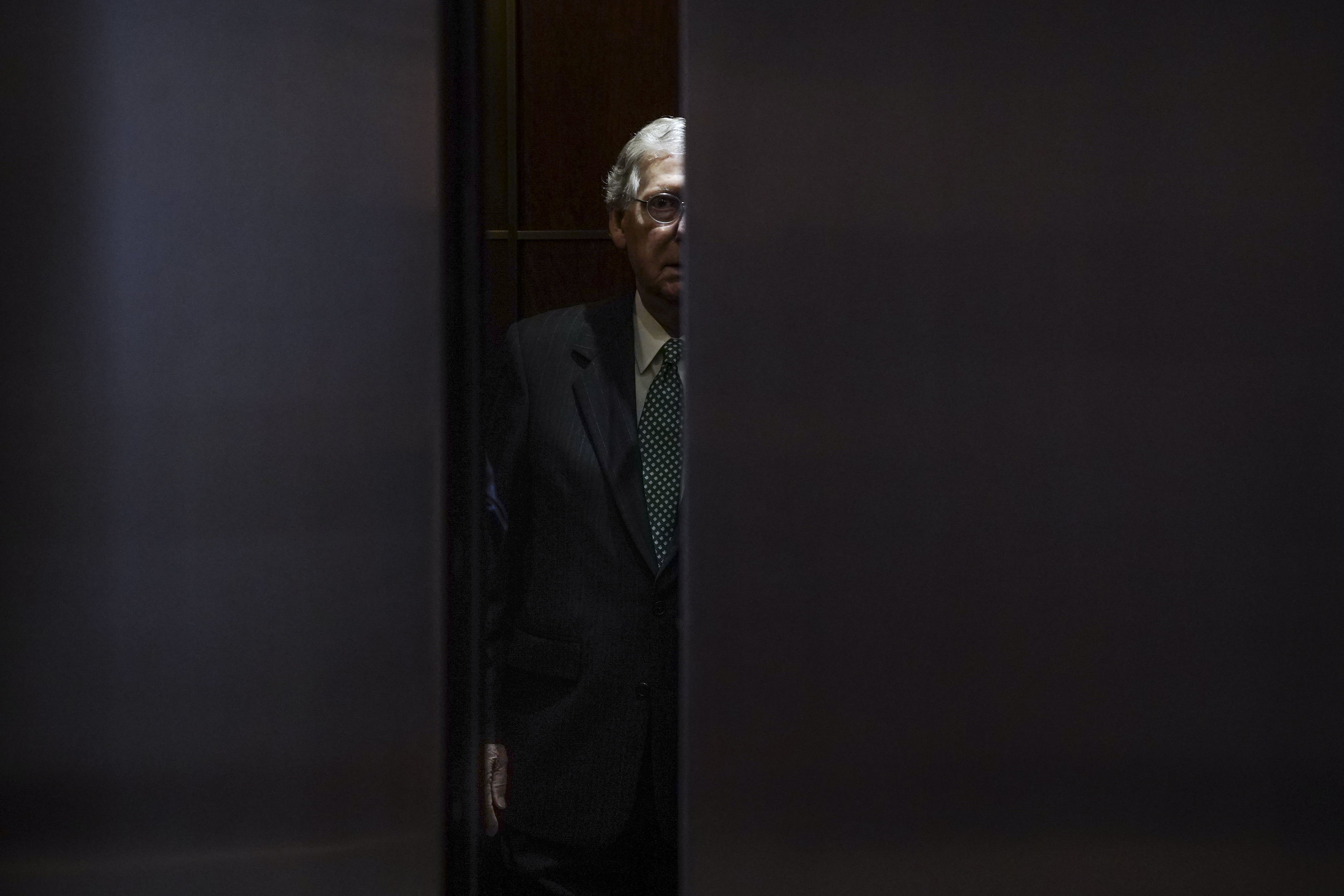   Senate Majority Leader Mitch McConnell arrives for the so-called "Gang of Eight" classified briefing on Capitol Hill.  