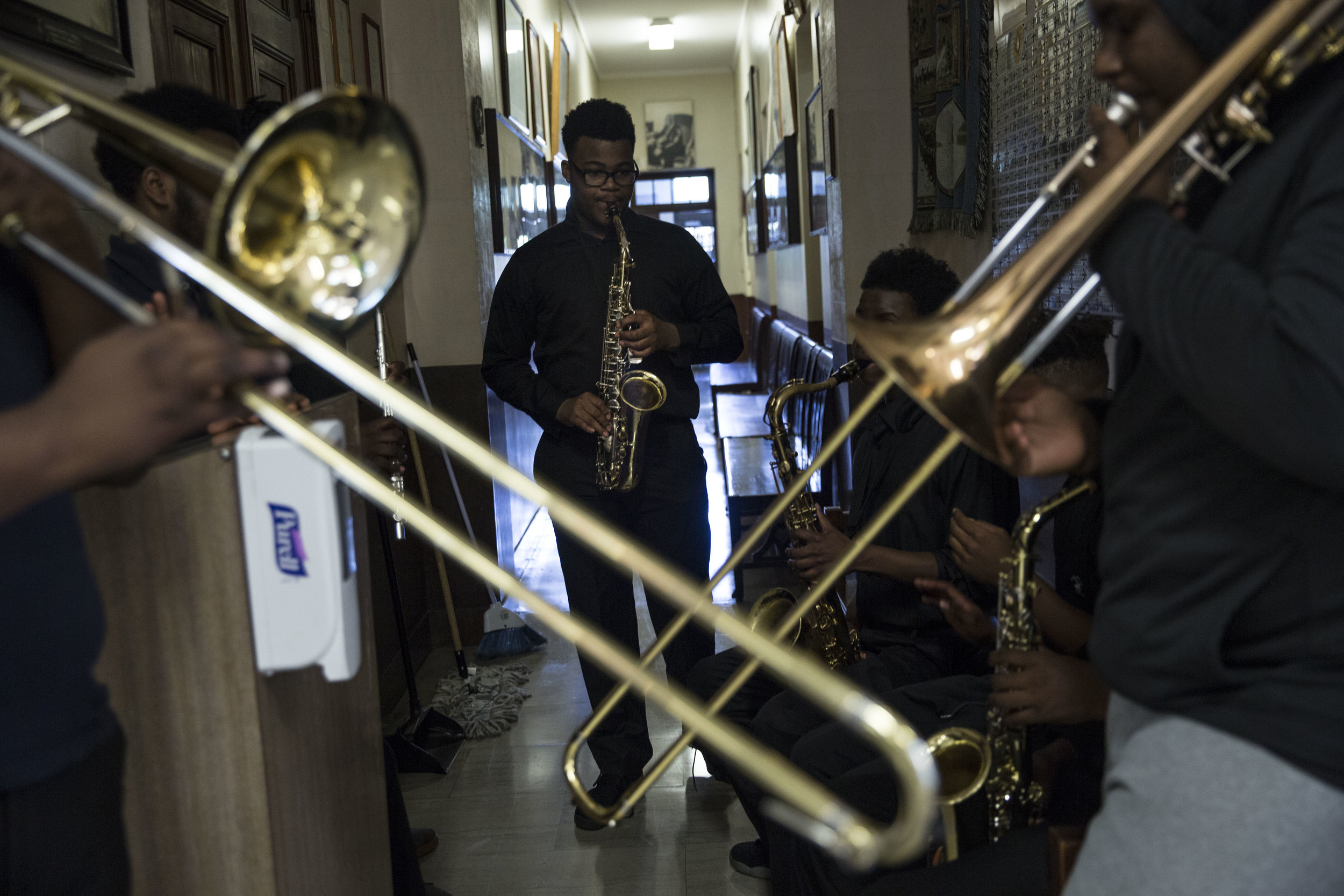   Young members of the OrchKids youth band rehearse before a concert in Baltimore, MD.  