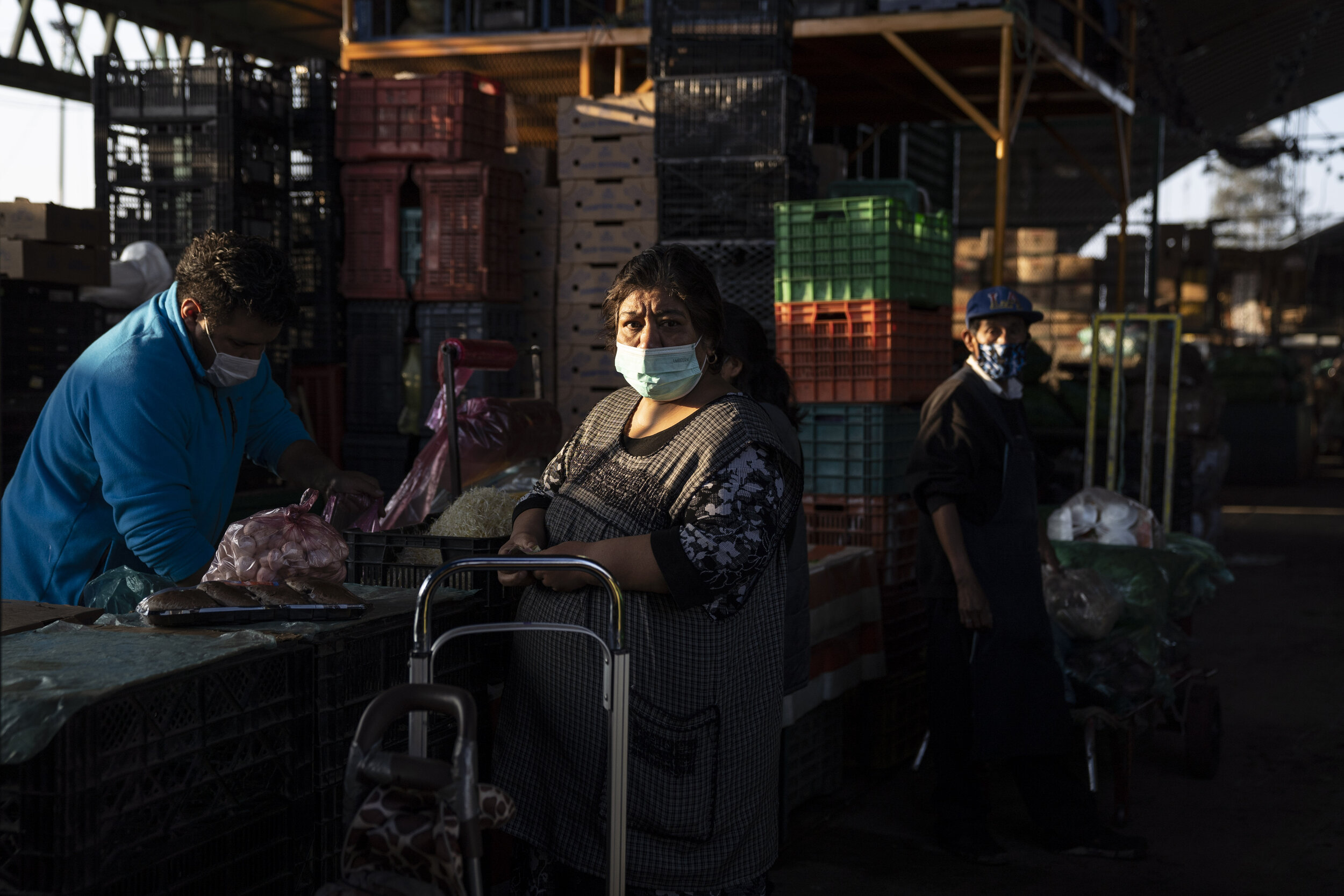    A woman looks on in the Central de Abasto market, Mexico City.  