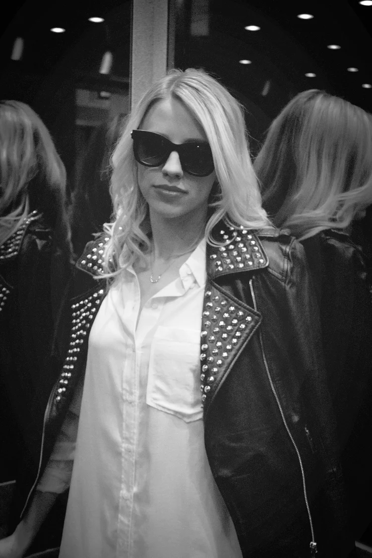  Playing off the first look we have a mandarin collared leather jacket paired with a   strappy heel   &nbsp;that adds a   sportier   feel. &nbsp;Great for the   spring   and an all n' all effortless outfit.&nbsp; 