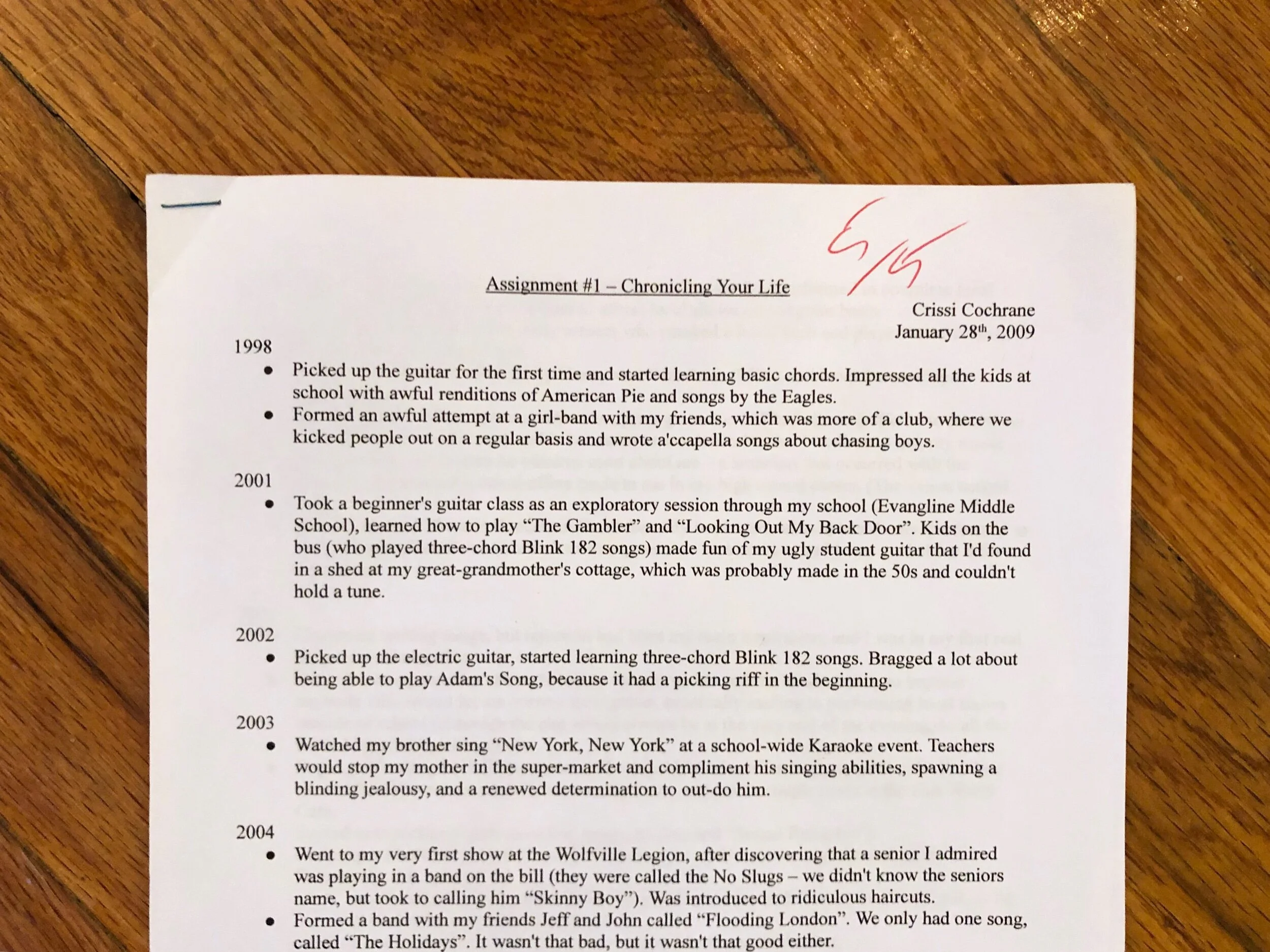 My 2009 Music Business Homework: "Chronicling Your Life"