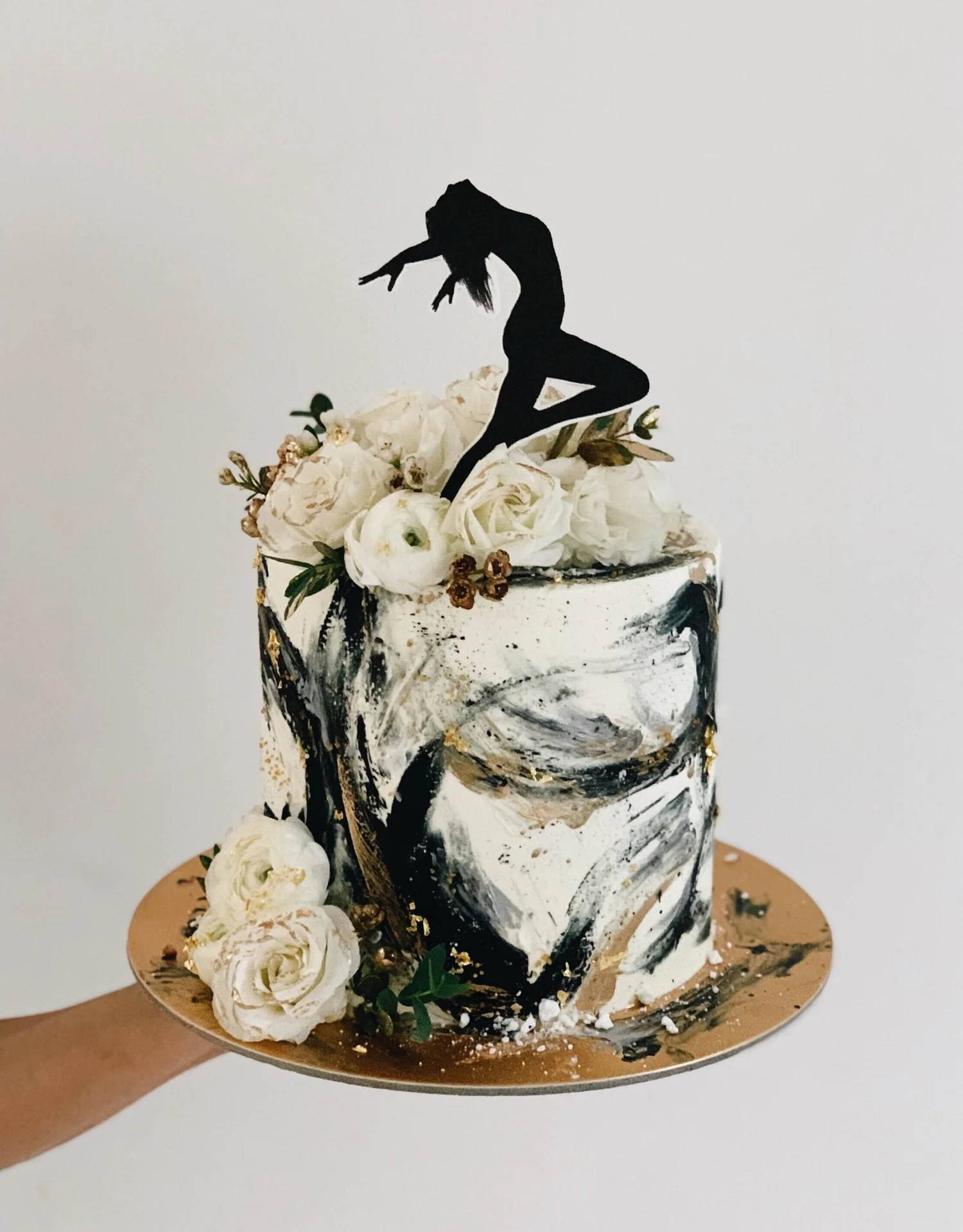 T89 Abstract White Black Gold Floral Dancer Cake Sarah S Loft