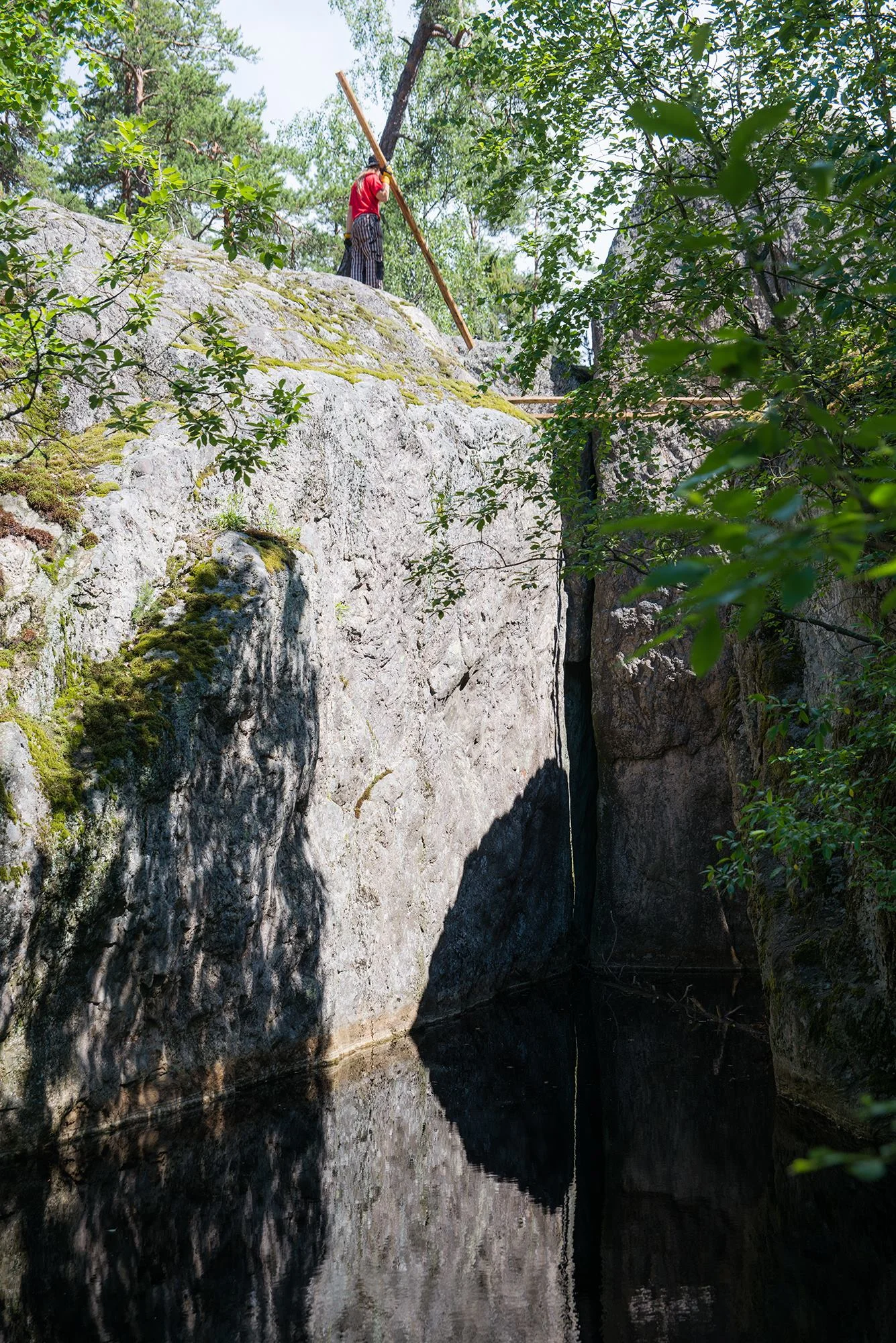The drop below at the temple