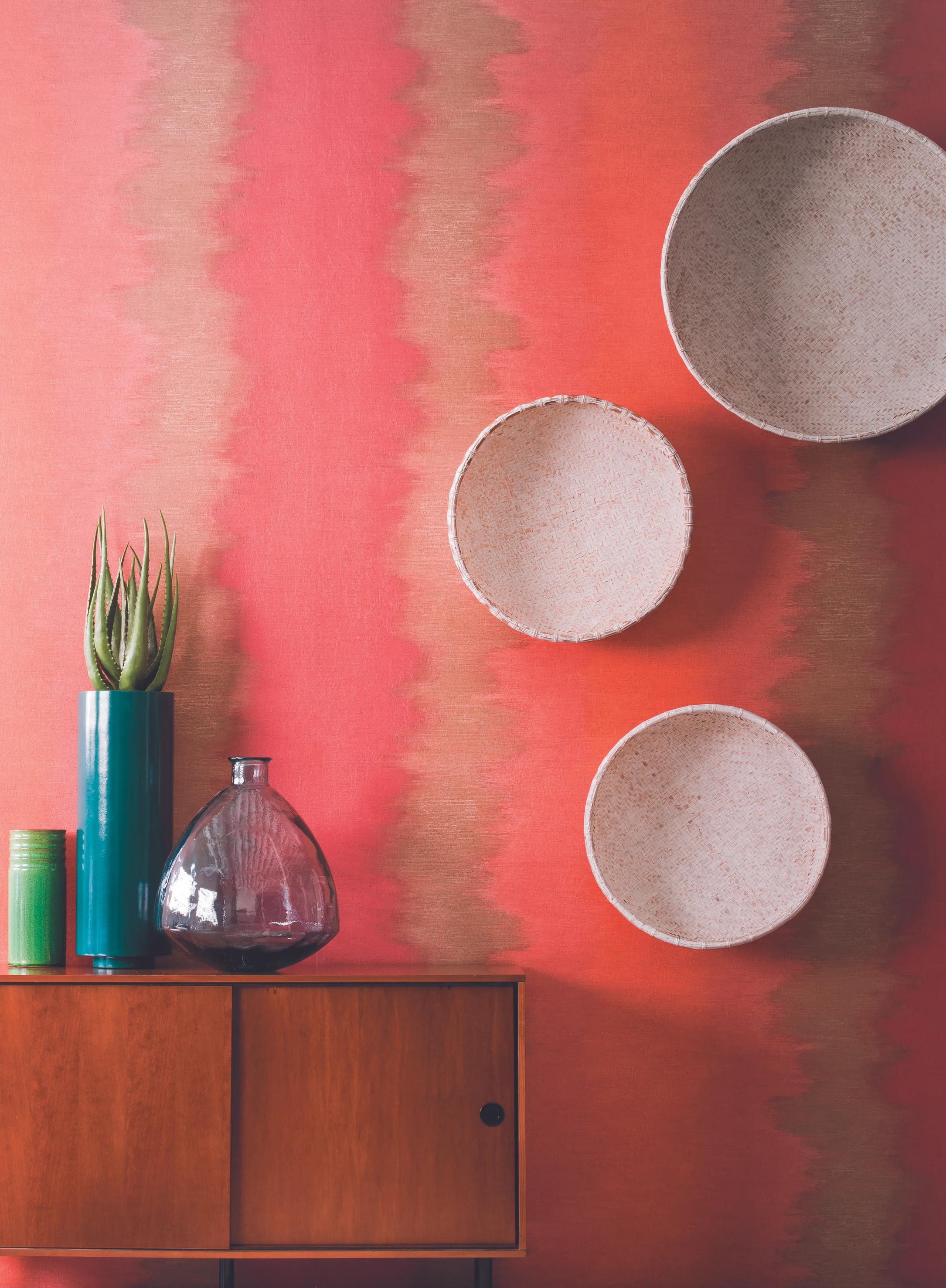 CASAMANCE SHADOWS PULSION RED STRIPE WALLPAPER
