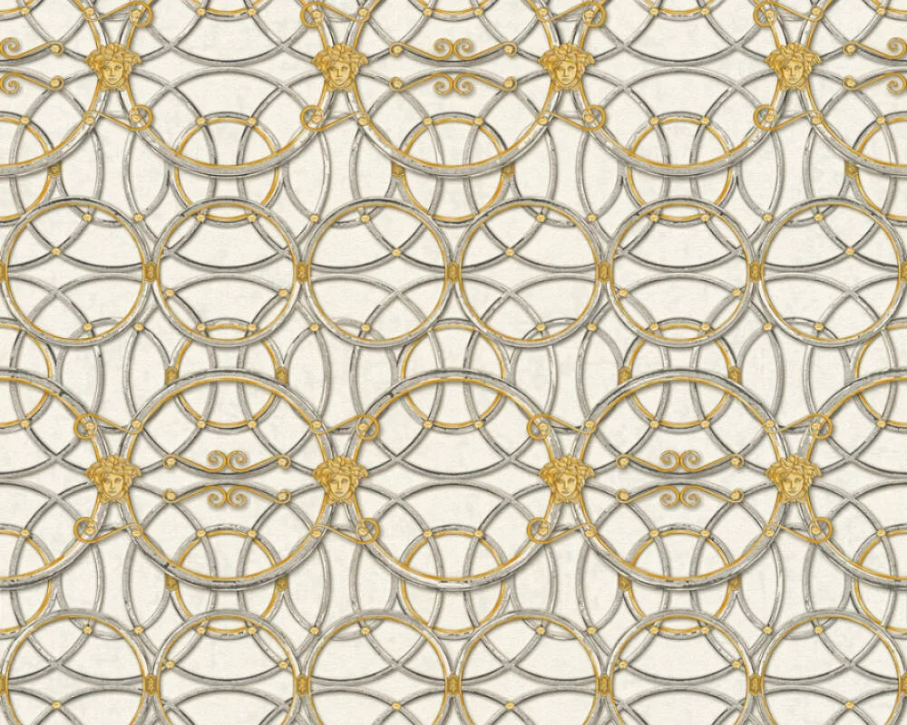 Versace IV - La Scala Del Palazzo Silver/Grey & Gold Wallpaper 370492