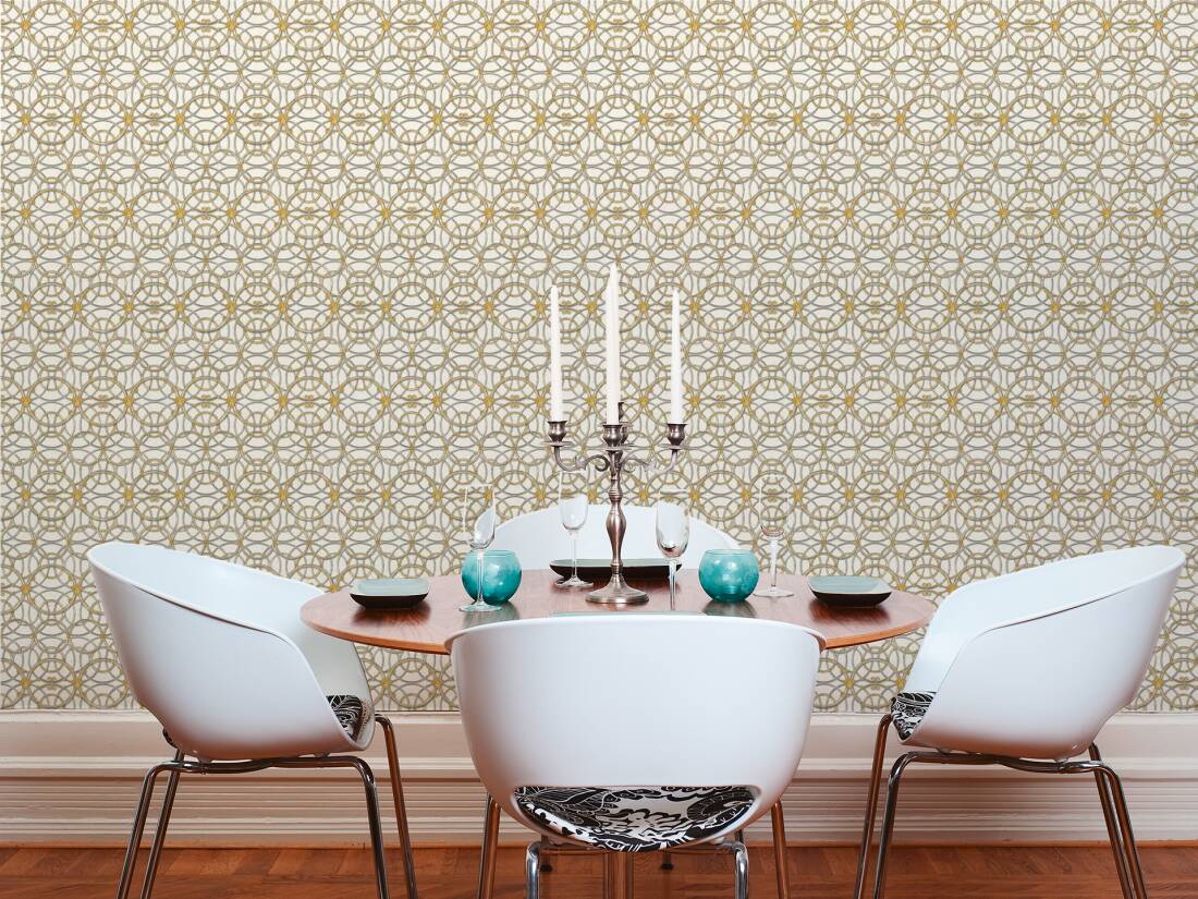 Versace IV - La Scala Del Palazzo Silver/Grey & Gold Wallpaper 370492