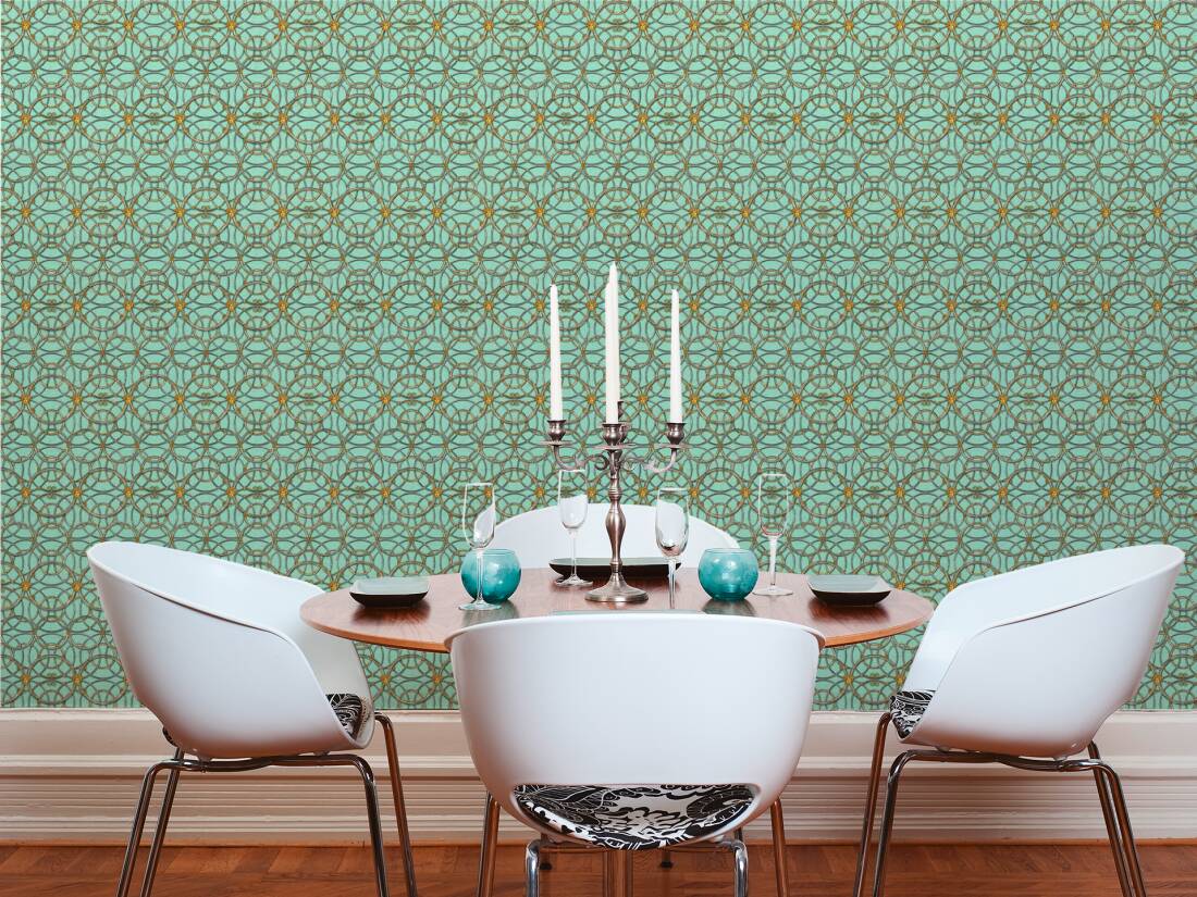 Versace IV - La Scala Del Palazzo Green & Gold Wallpaper 340497