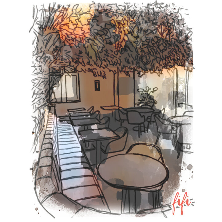 Foliage sketch of restaurant in Pulperia