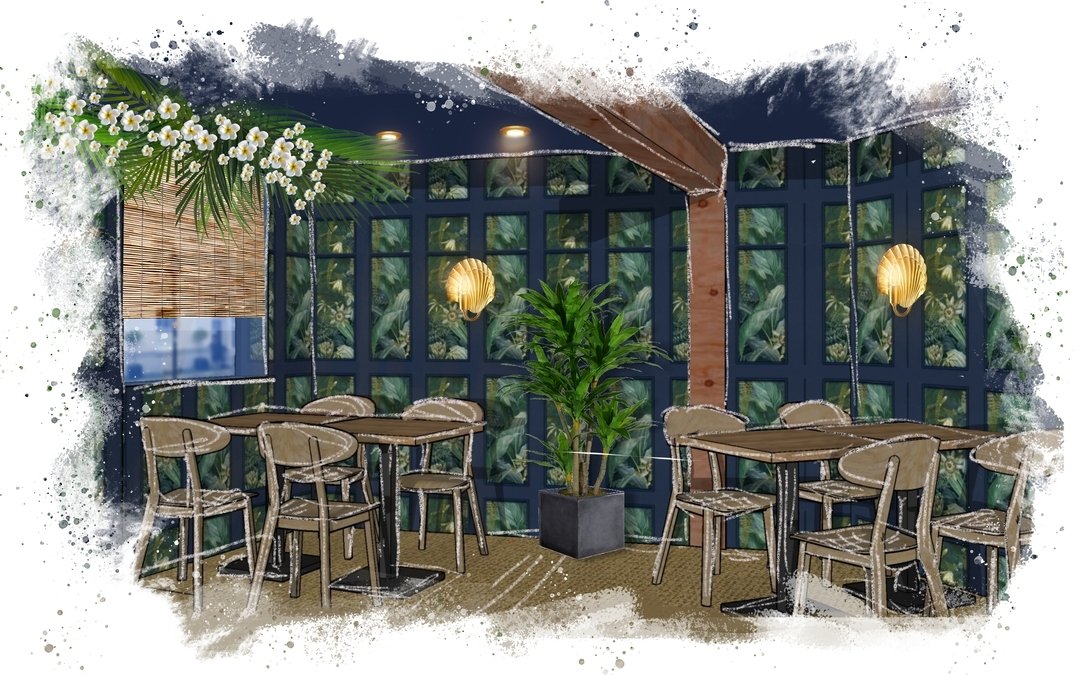 Another cosy corner of the Thai restaurant we shared with you yesterday.... 

We delight in crafting loose artistic sketches for our clients, capturing the essence of our designed spaces &mdash; a tantalizing preview of what's to come! 🎨✨

#Artistic