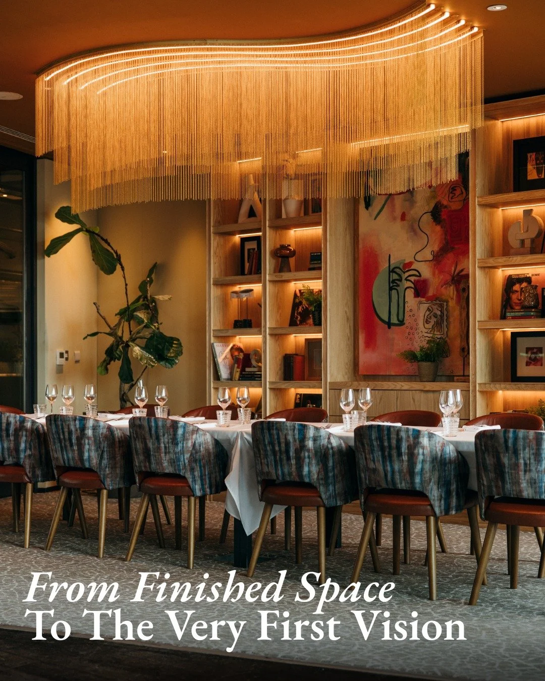 Swipe to see where it all began! 💫

Introducing the private dining room at @thecrowdedhouse, brought to life exactly as envisioned.

This intimate space blends rich texture, statement Art Deco-inspired lighting and layers of detail designed to make 