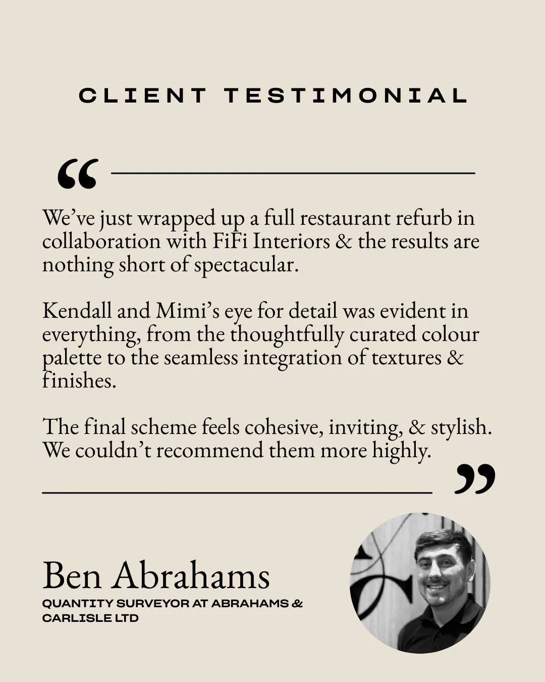 Great spaces start with great collaboration. 👏🏼💫

Working on @indiabistrouk was a true team effort, and collaborating so closely with Ben and the team at @abrahams.and.carlisle.limited made the entire process feel seamless from start to finish.

F