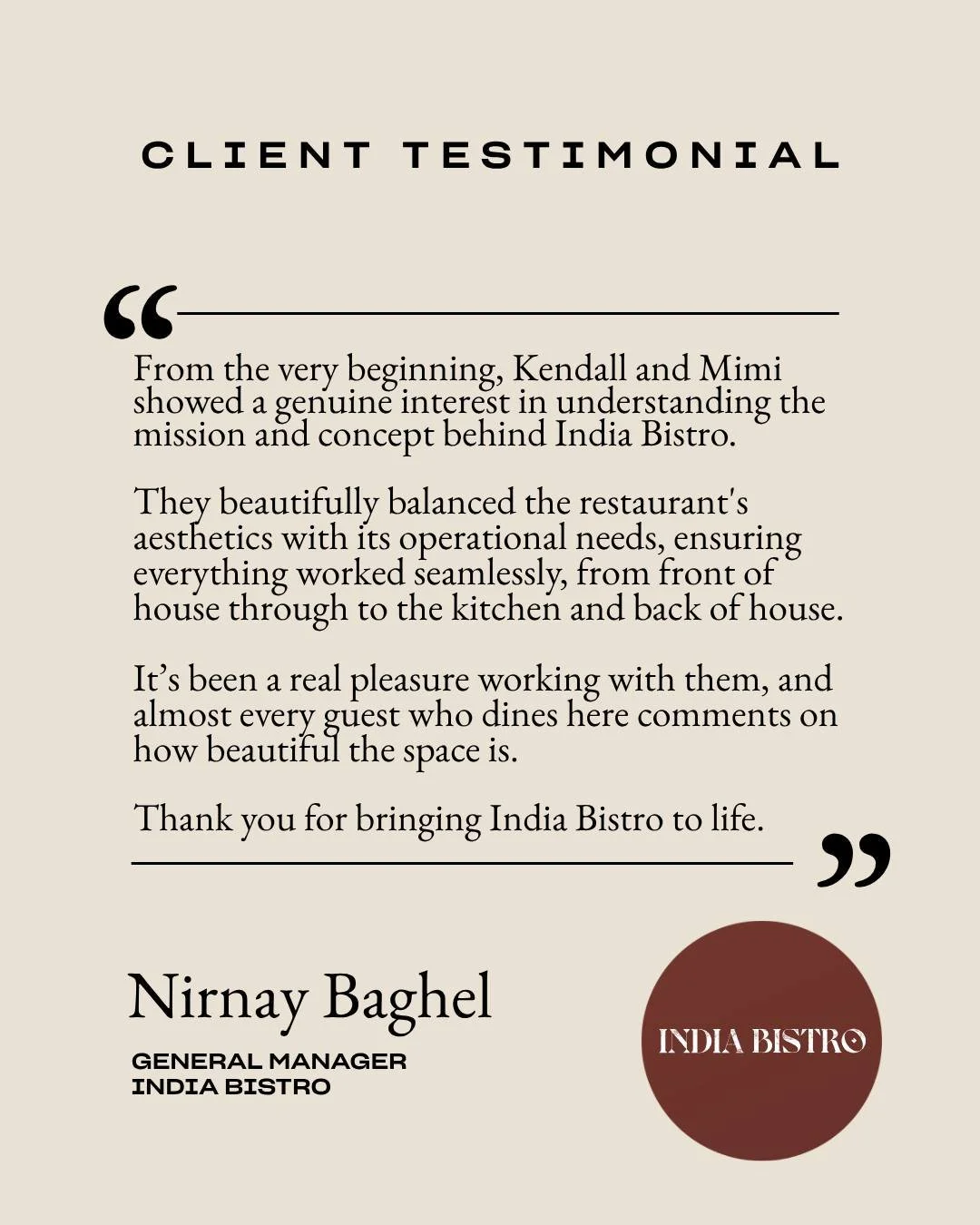 Bringing India Bistro to life was a project of pure joy, and receiving feedback like this makes it even more special. 👏🏼✨

@indiabistrouk has built a strong reputation for exceptional culinary craftsmanship and heartfelt hospitality, with four alre