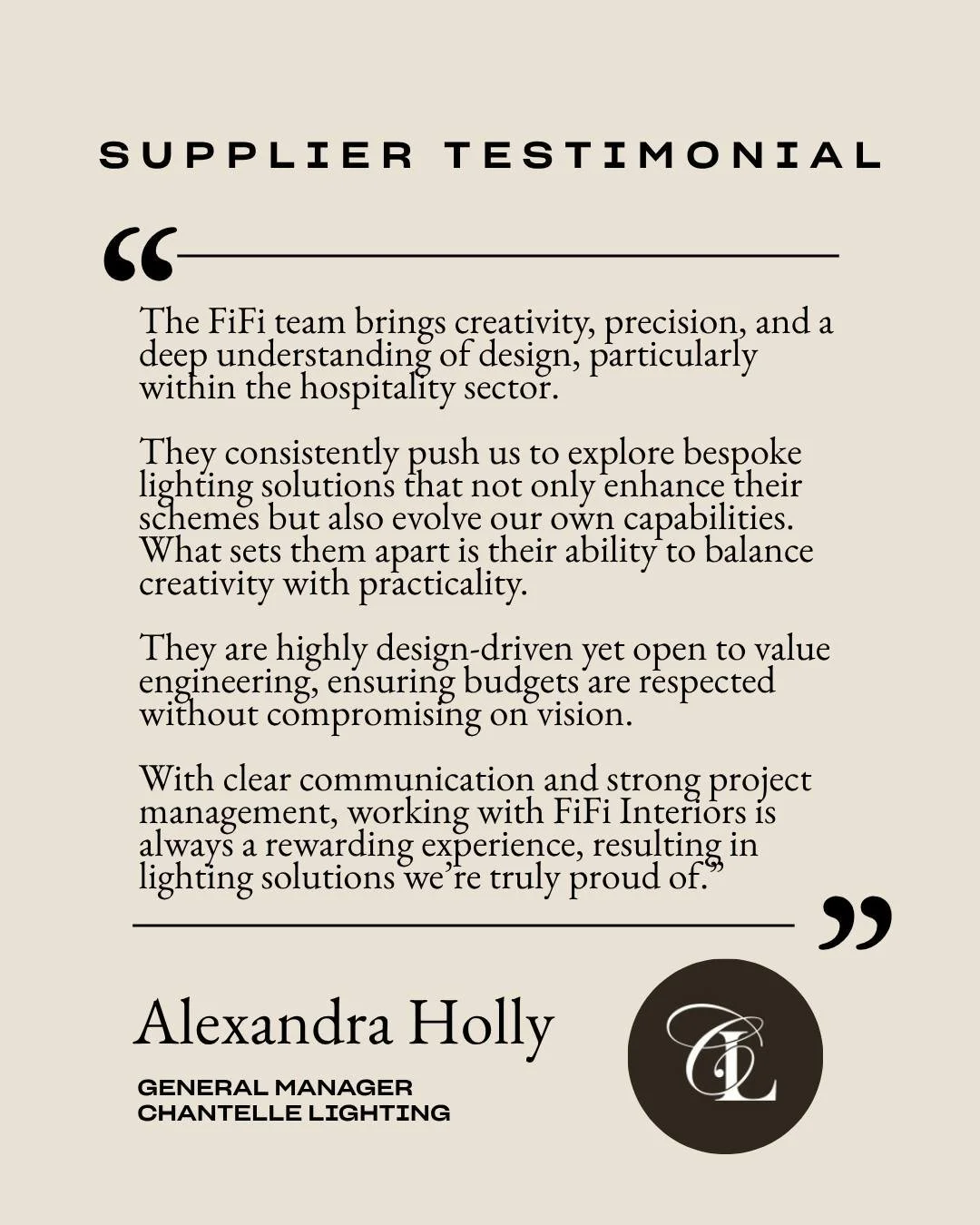 From suppliers to go-to lighting partners.✨

We&rsquo;ve worked with Alex and the team at @chantelle.lighting for over a decade, building a partnership that&rsquo;s grown alongside our projects and our ideas. 

Over time, our typical supplier relatio