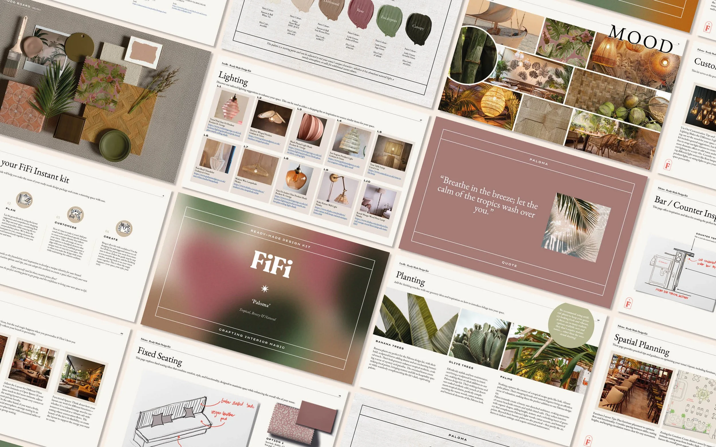 Affordable tropical interior design for restaurants – Paloma kit with natural materials and a fresh, airy vibe perfect for cafés and dining spaces