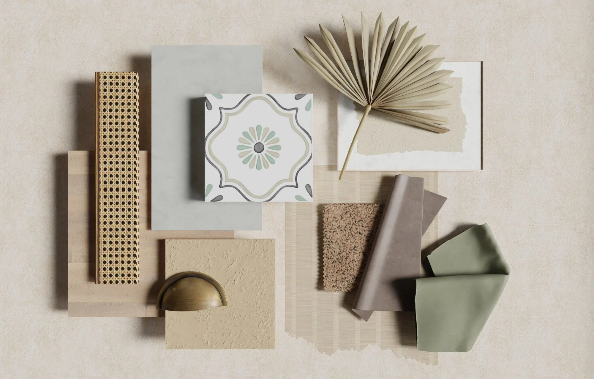 Affordable boho café interior design – neutral colour palette with natural materials from the Amara design kit by FiFi Instant